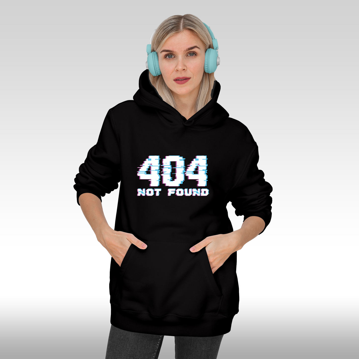 Hanorac Negru personalizat Fata Dama gaming "404 Not Found" streetwear
