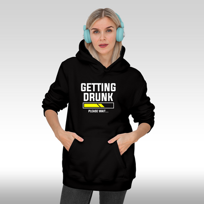 Hanorac Negru personalizat Fata Dama mesaj "Getting Drunk, Please Wait" streetwear
