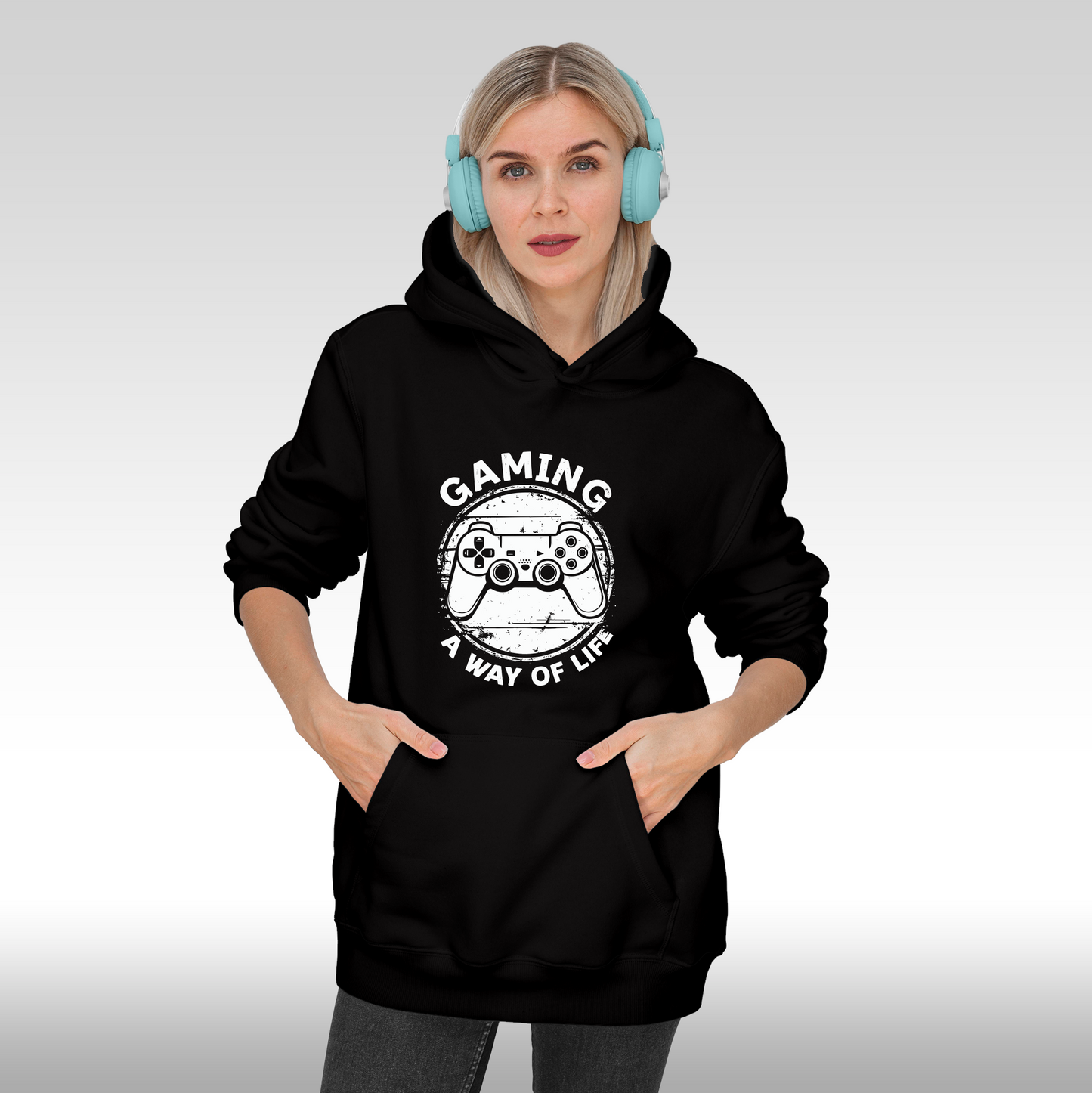 Hanorac Negru personalizat Fata Dama urban "Gaming A Way Of Life" streetwear
