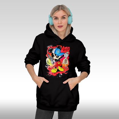 Hanorac Negru personalizat Fata Dama urban "Gangsta Mickey Mouse" streetwear
