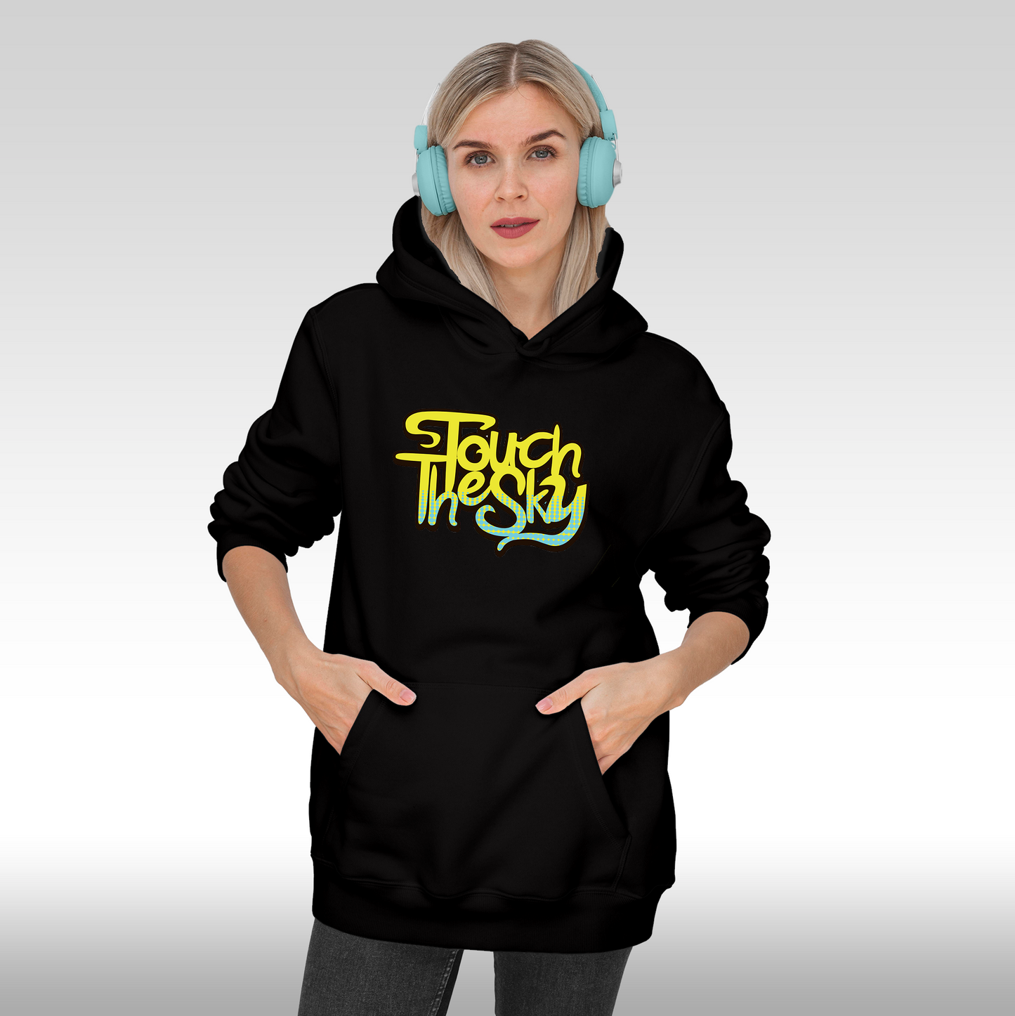 Hanorac Negru personalizat Fata Dama urban "touch The Sky" streetwear
