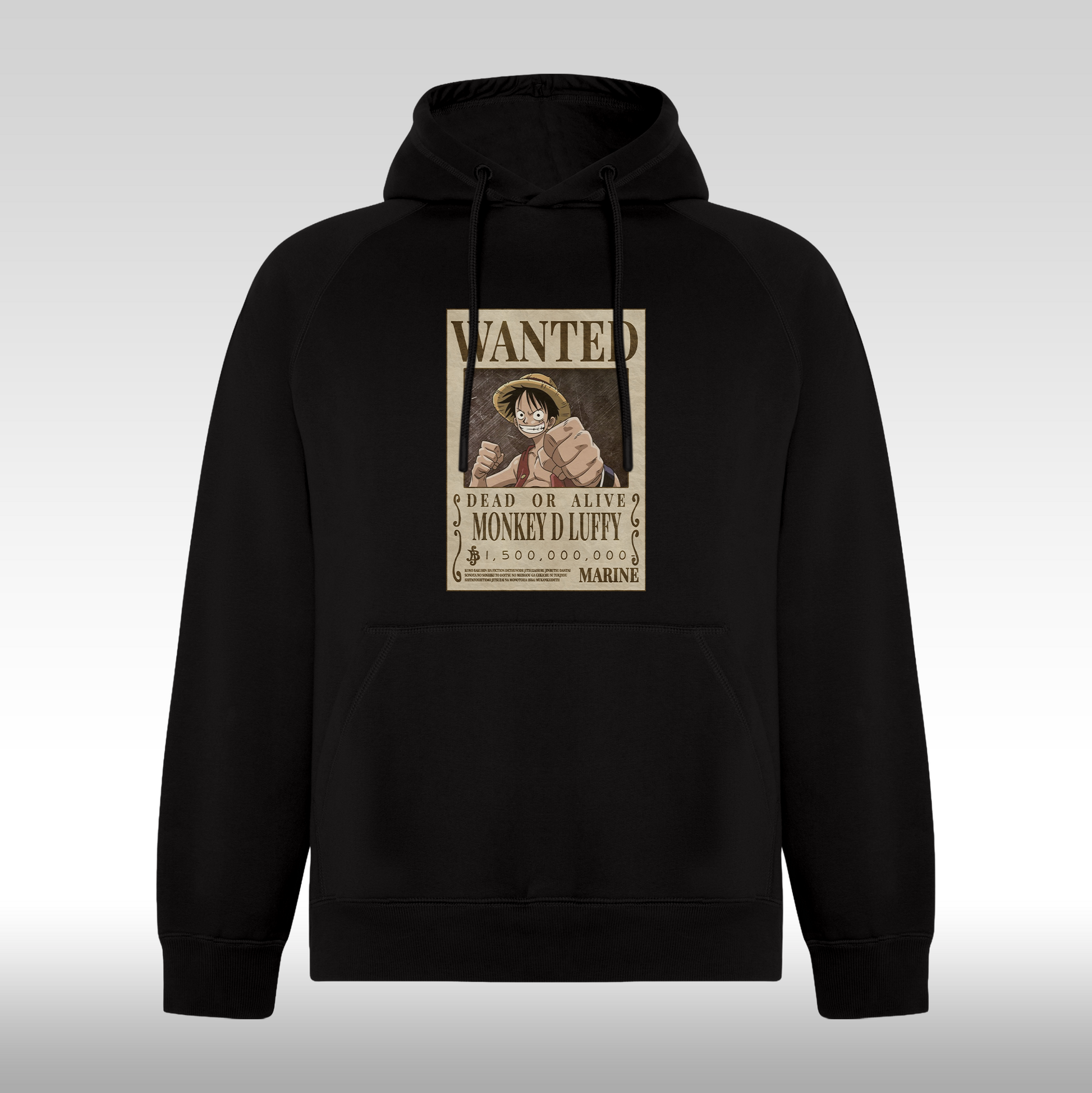 Hanorac Negru personalizat anime "WANTED : Monkey D Luffy" streetwear
