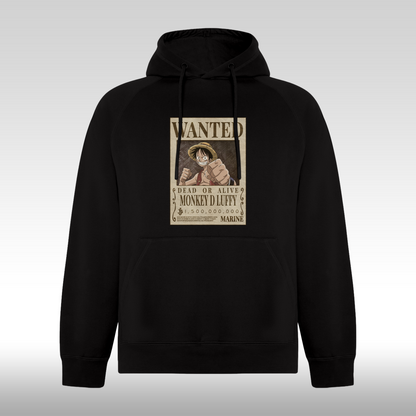 Hanorac Negru personalizat anime "WANTED : Monkey D Luffy" streetwear
