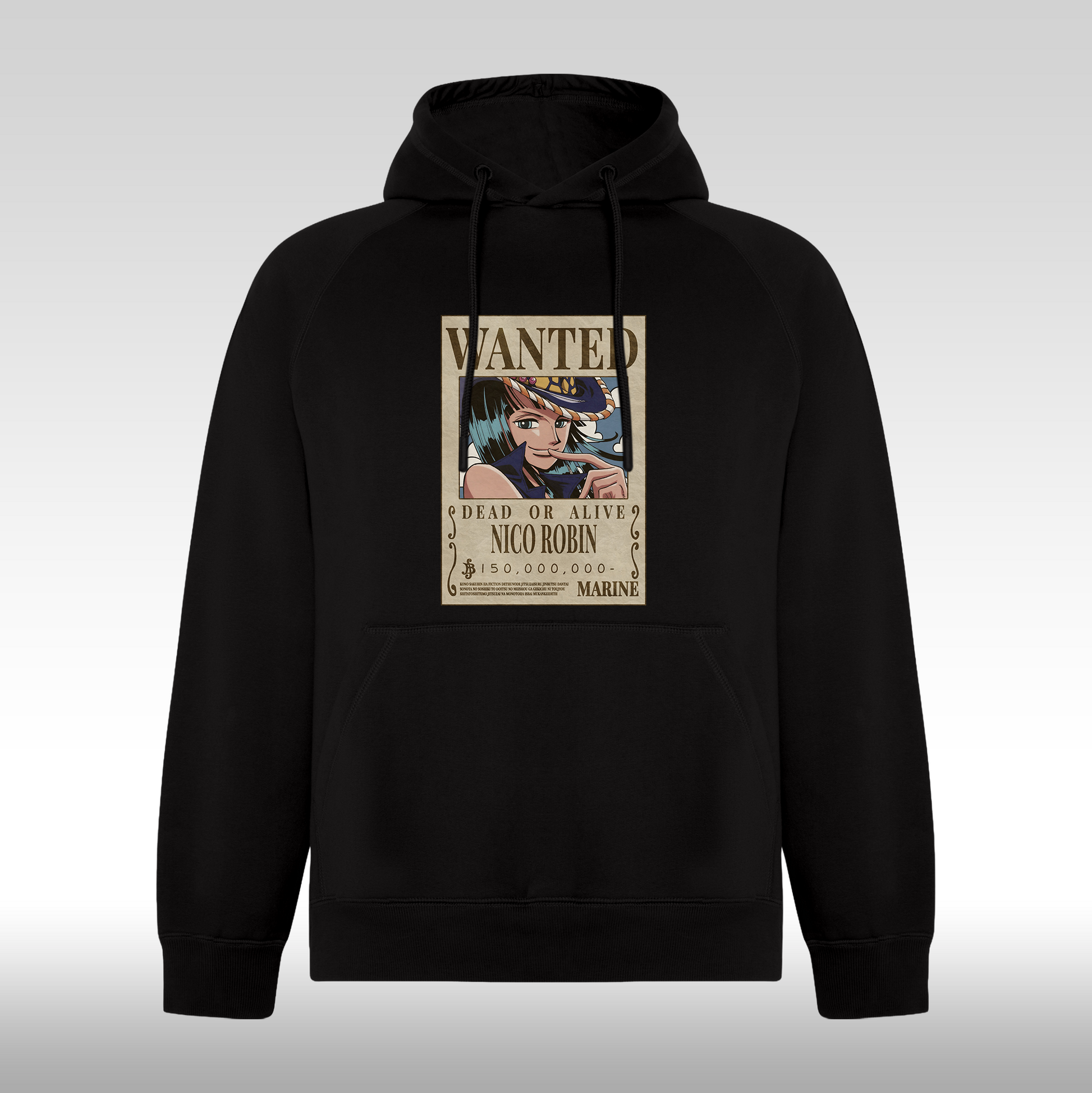 Hanorac Negru personalizat anime "WANTED : Nico Robin" streetwear
