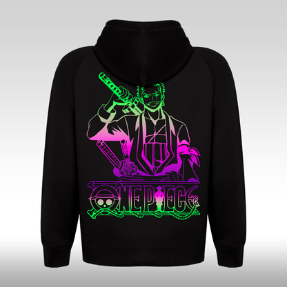 Hanorac Negru personalizat anime "WANTED : Roronoa Zoro" streetwear
