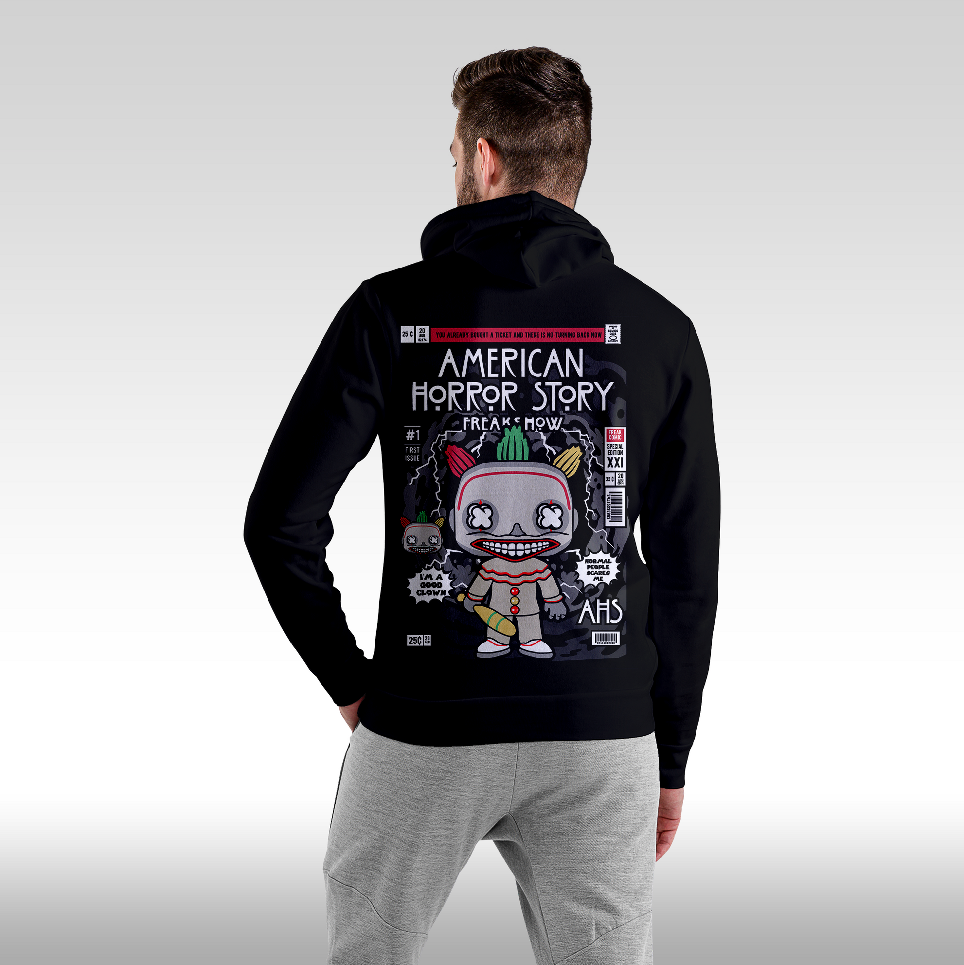 Hanorac Negru personalizat spate barbat urban "American Horror Story" streetwear
