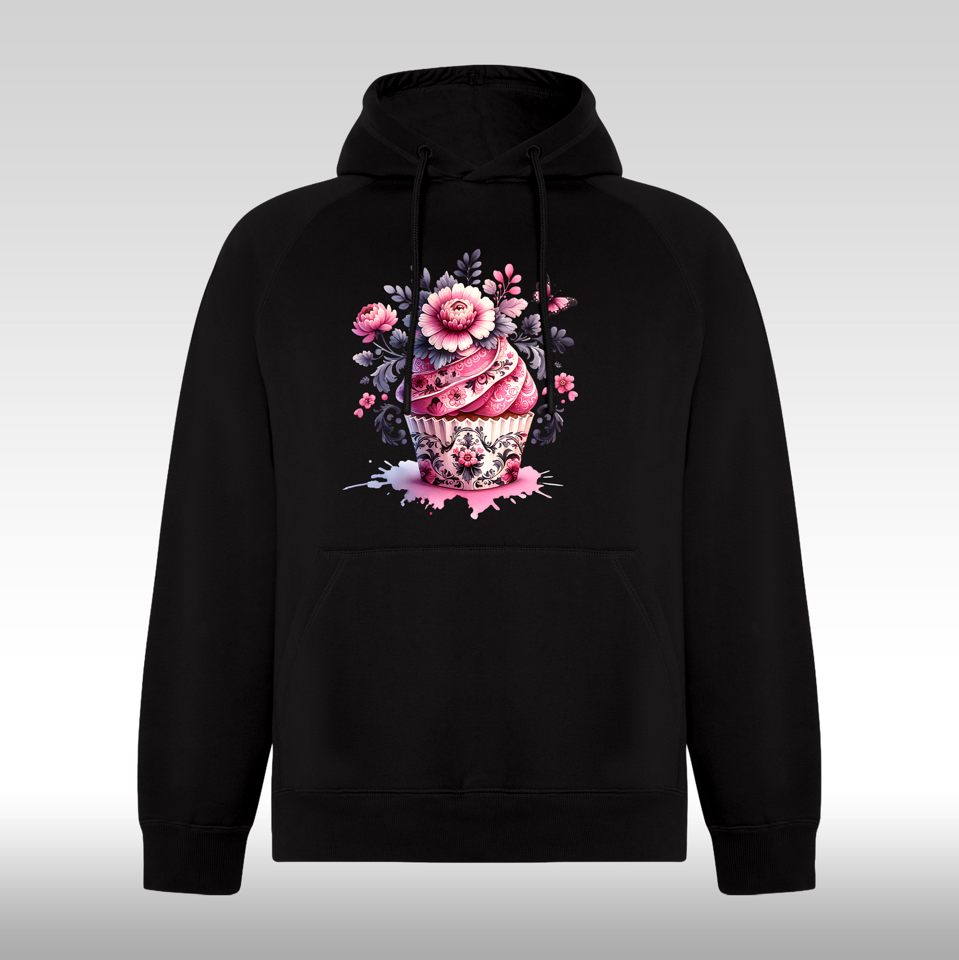 Hanorac Negru personalizat Fata Dama briosa "Floral Cupcake" streetwear
