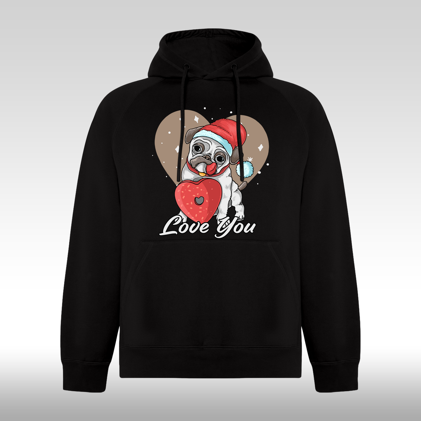Hanorac Negru personalizat Fata Dama catel pug "Love You" streetwear
