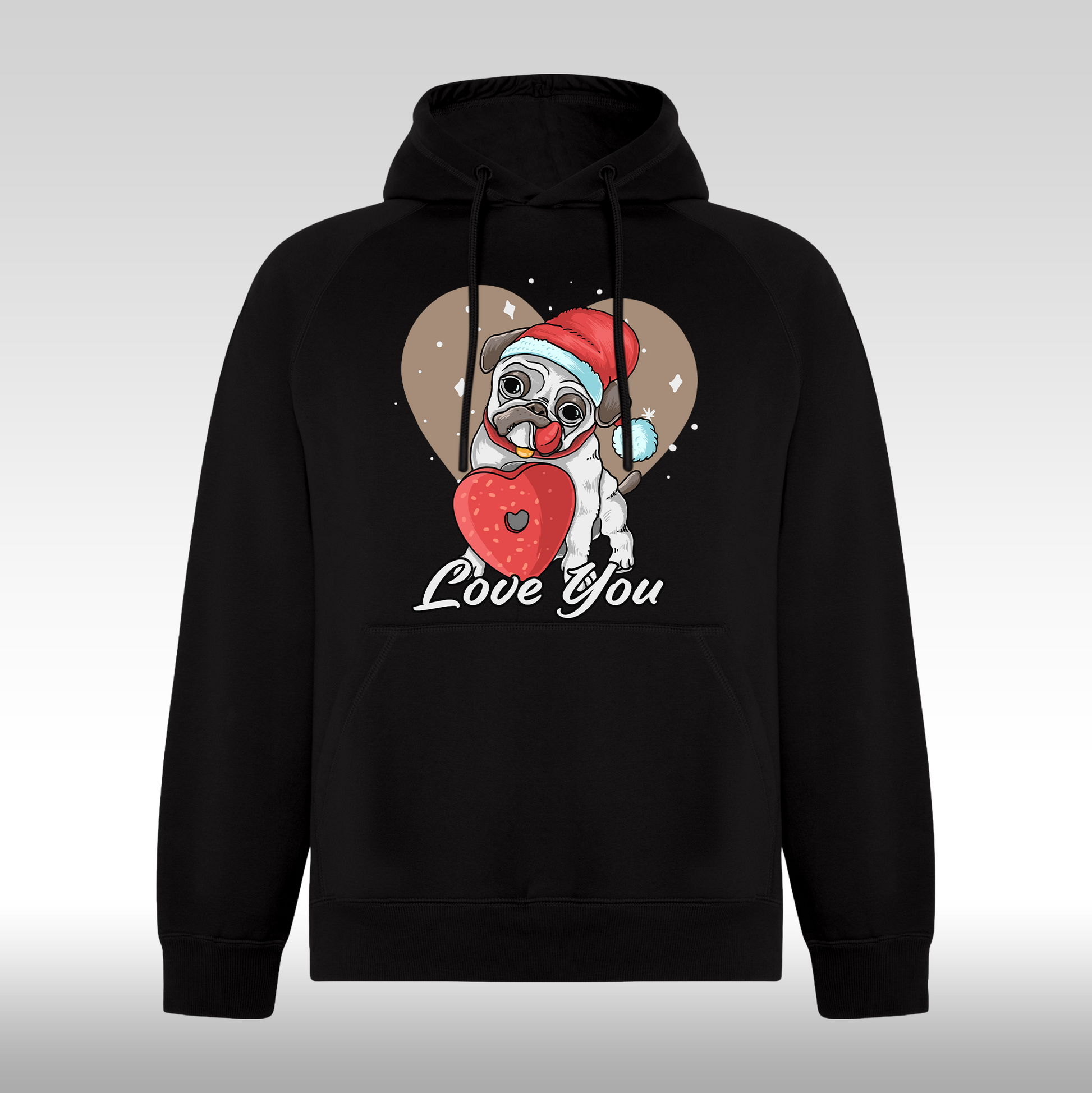 Hanorac Negru personalizat Fata Dama catel pug "Love You" streetwear

