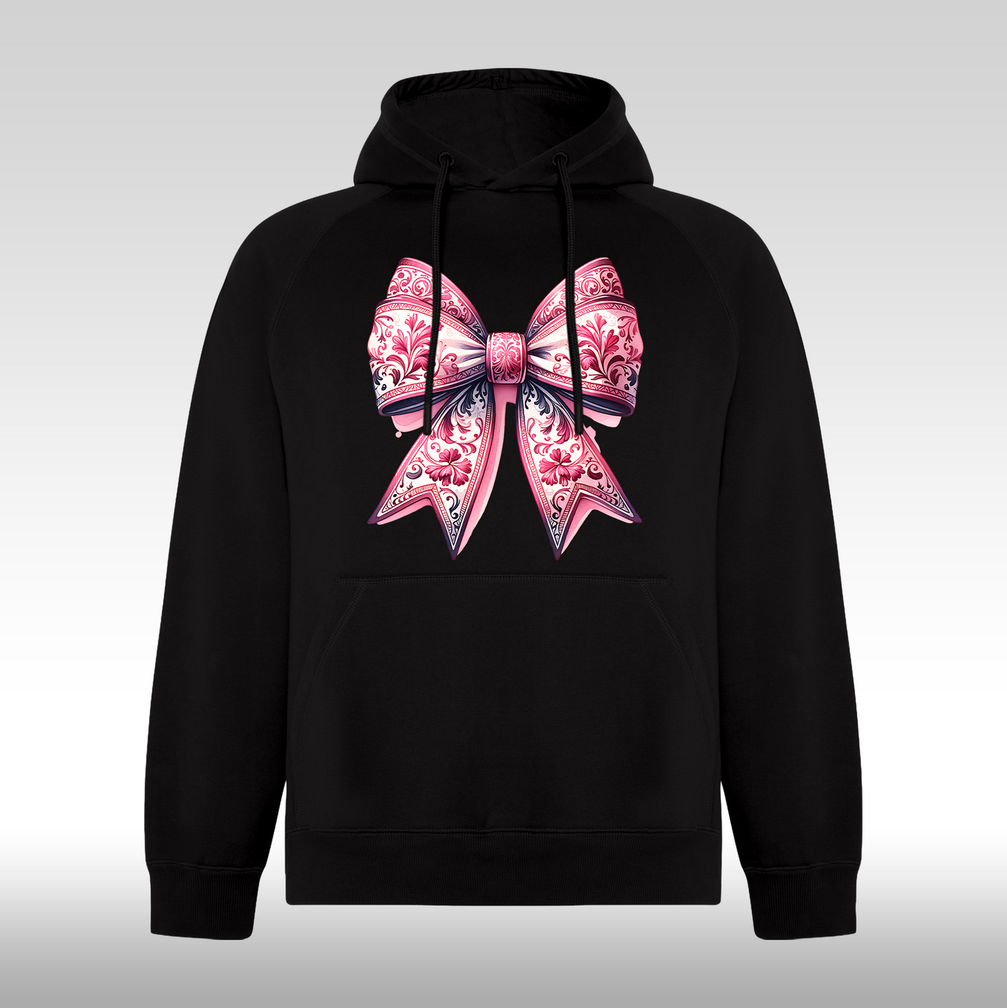 Hanorac Negru personalizat Dama fundita roz "Floral Ribbon" streetwear
