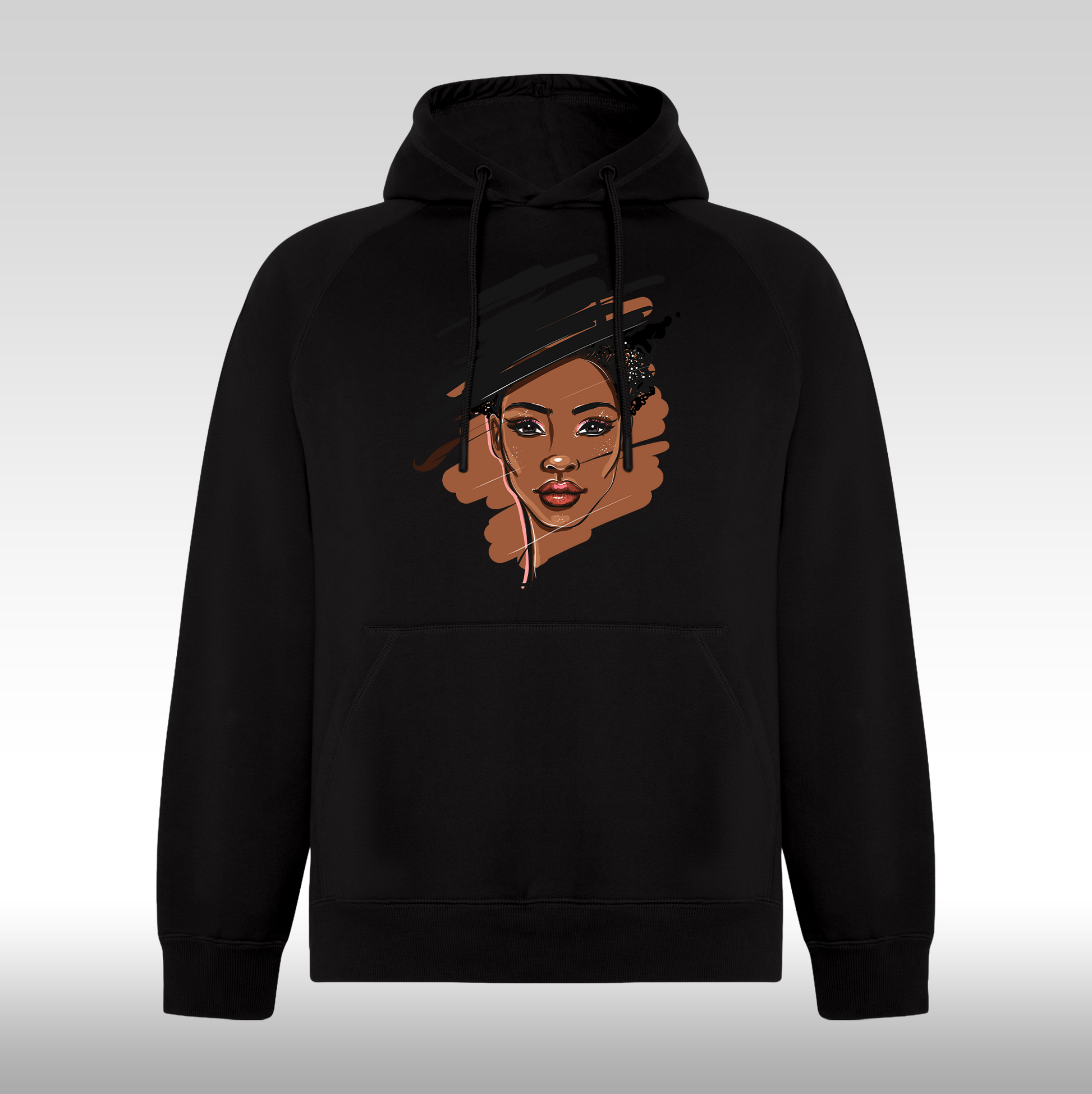 Hanorac Negru personalizat Fata Dama portret "Shadow Queen" streetwear
