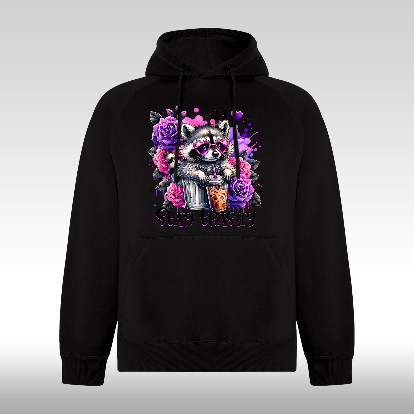 Hanorac Negru personalizat Dama raton "Stay Trashy" streetwear
