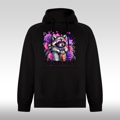Hanorac Negru personalizat Dama raton "Stay Trashy" streetwear
