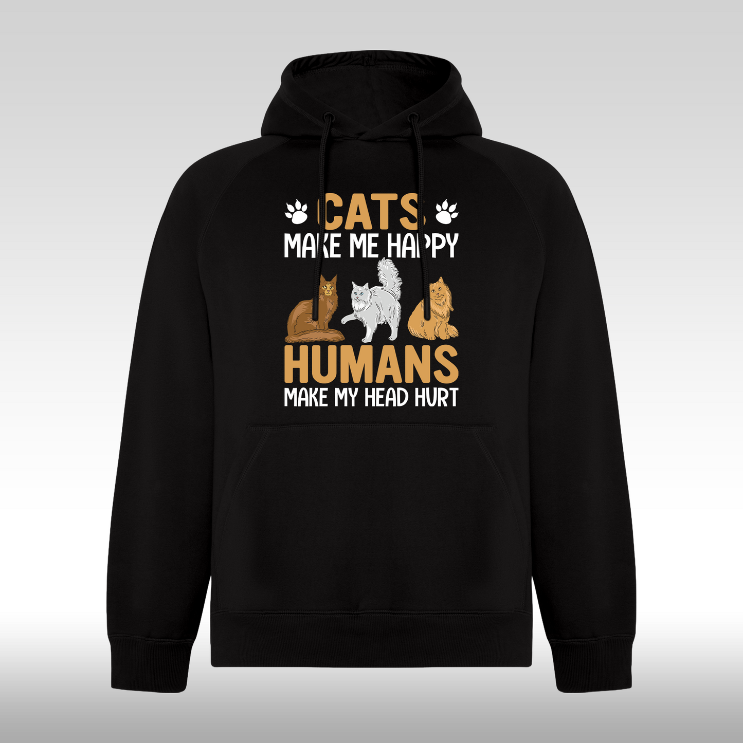 Hanorac Negru personalizat pisici "Cats Make Me Happy, Humans Make My Head Hurt" streetwear
