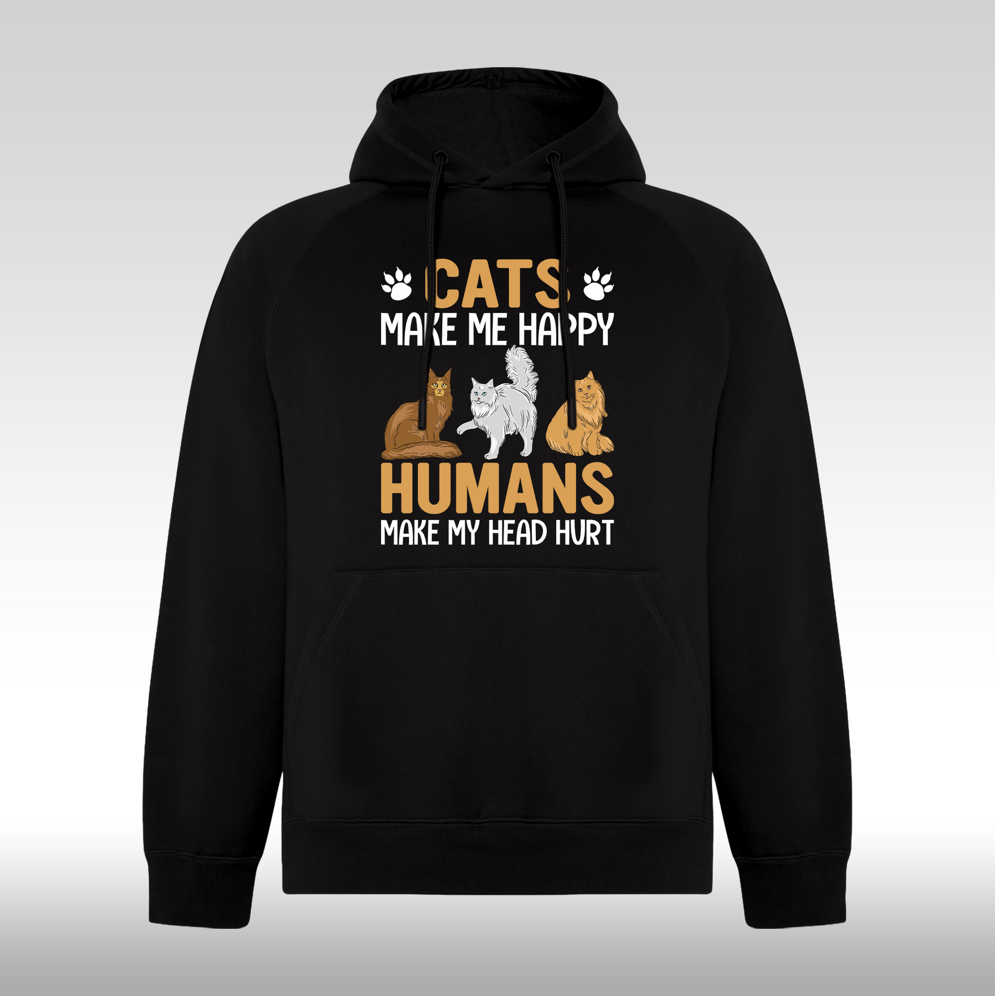 Hanorac Negru personalizat pisici "Cats Make Me Happy, Humans Make My Head Hurt" streetwear
