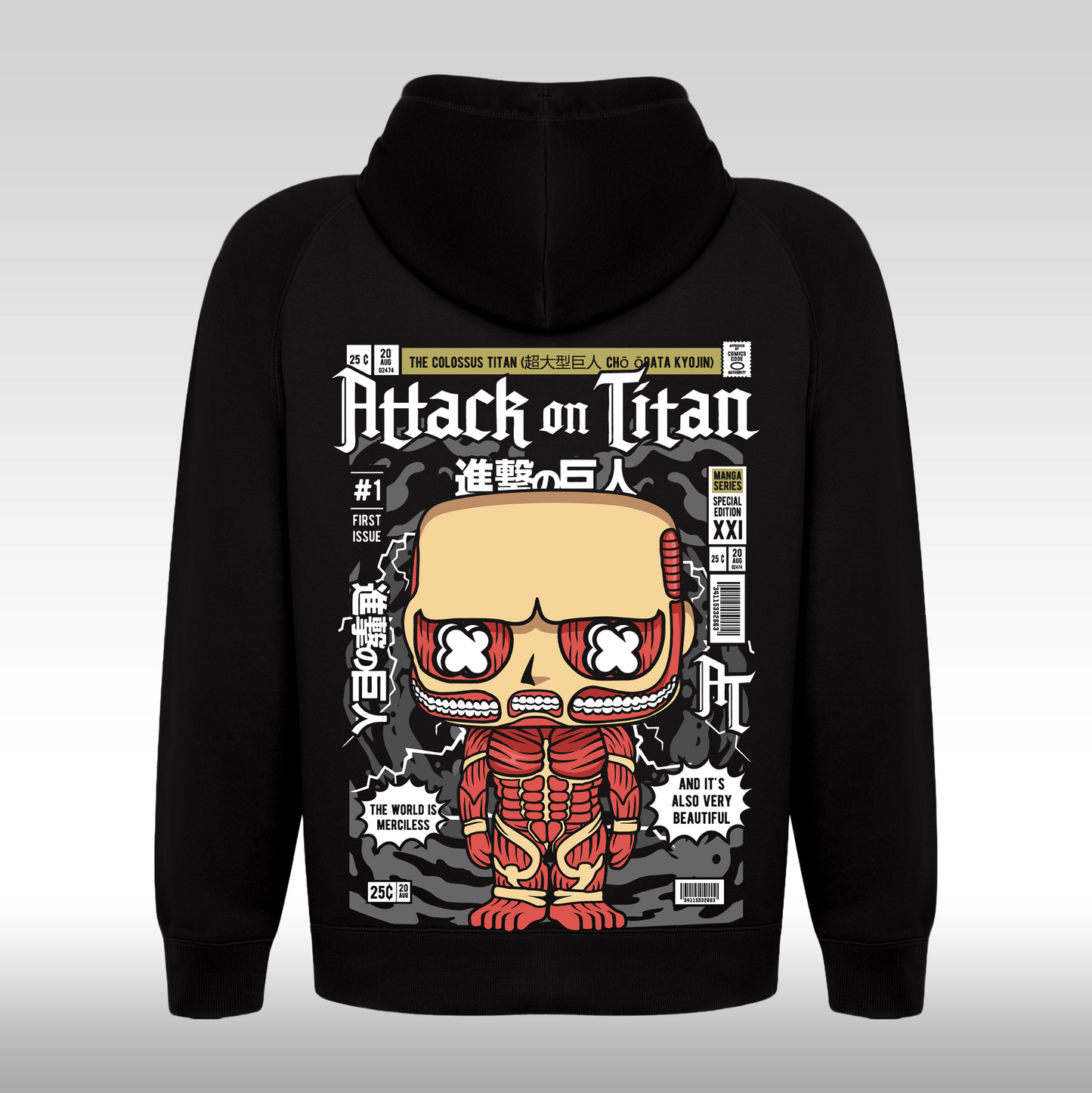 Hanorac Negru personalizat spate anime "Attack On Titan" streetwear
