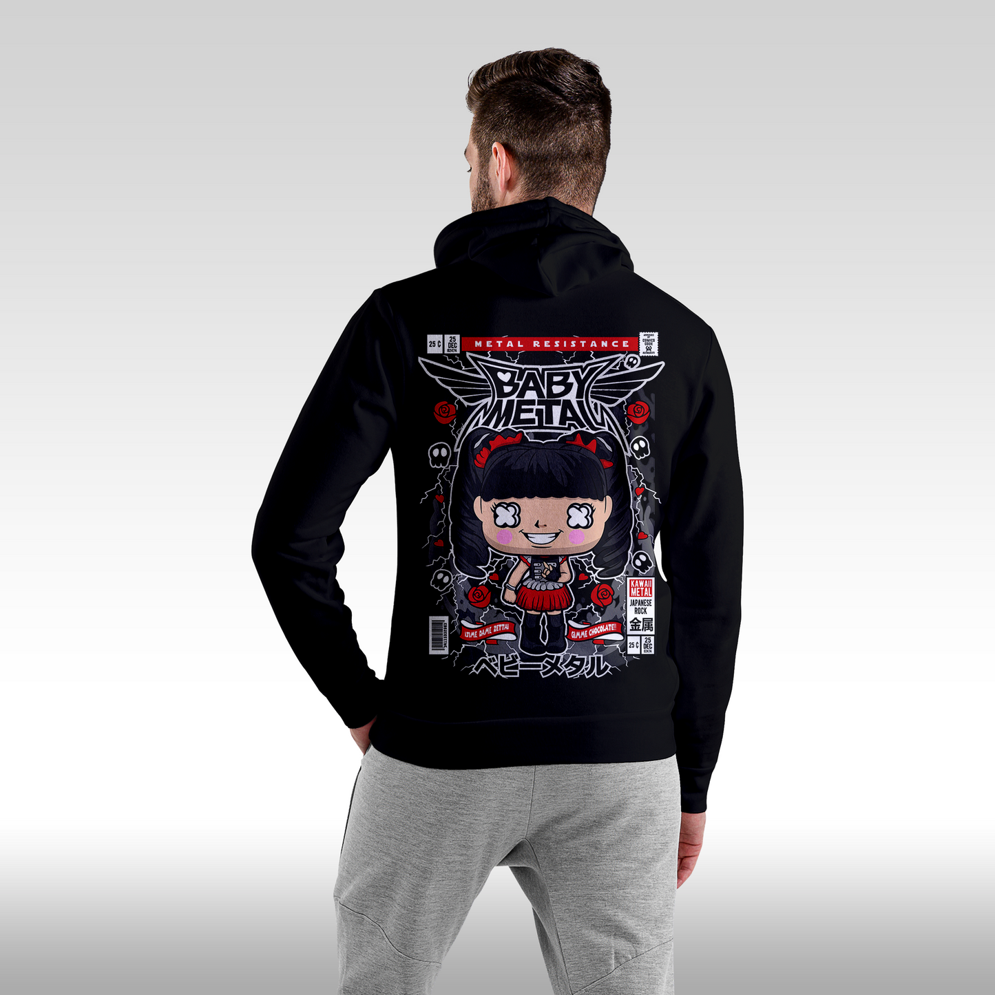 Hanorac Negru personalizat spate barbat rock "Baby Metal" streetwear
