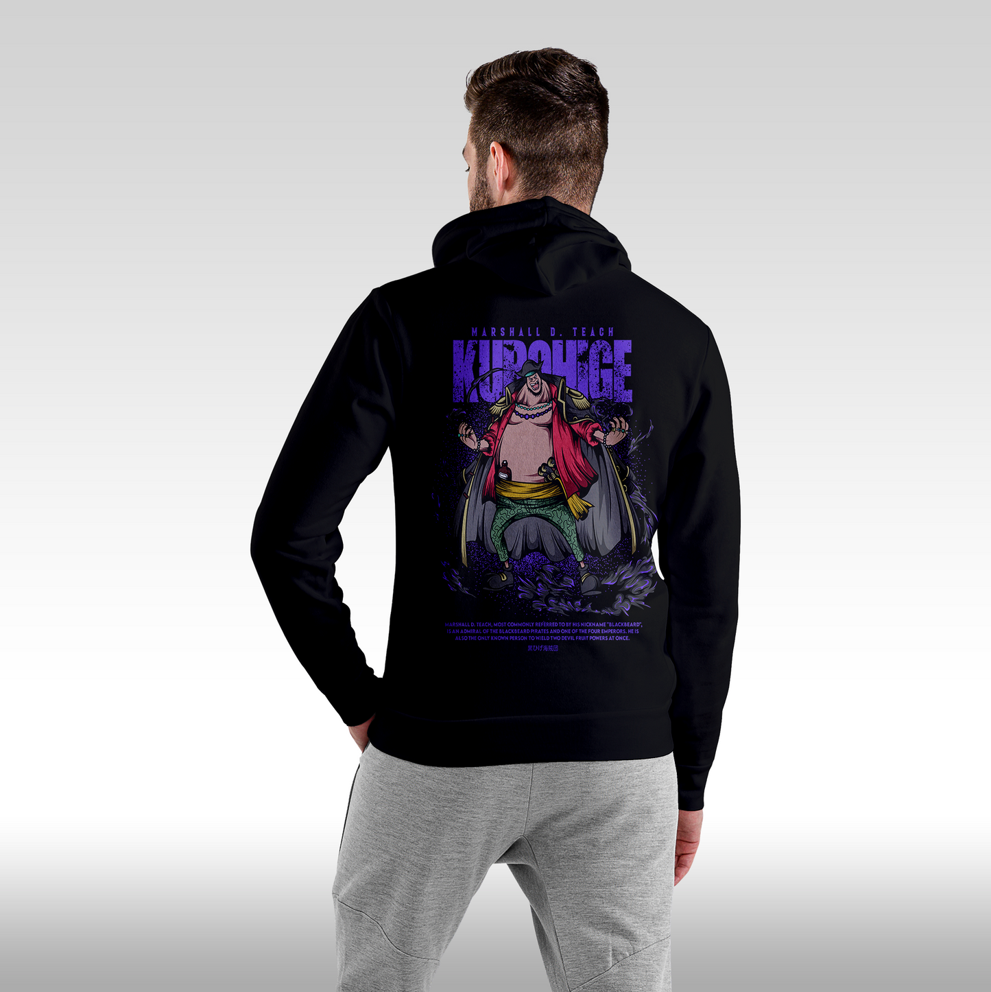 Hanorac Negru personalizat spate barbat anime "Blackbeard" streetwear
