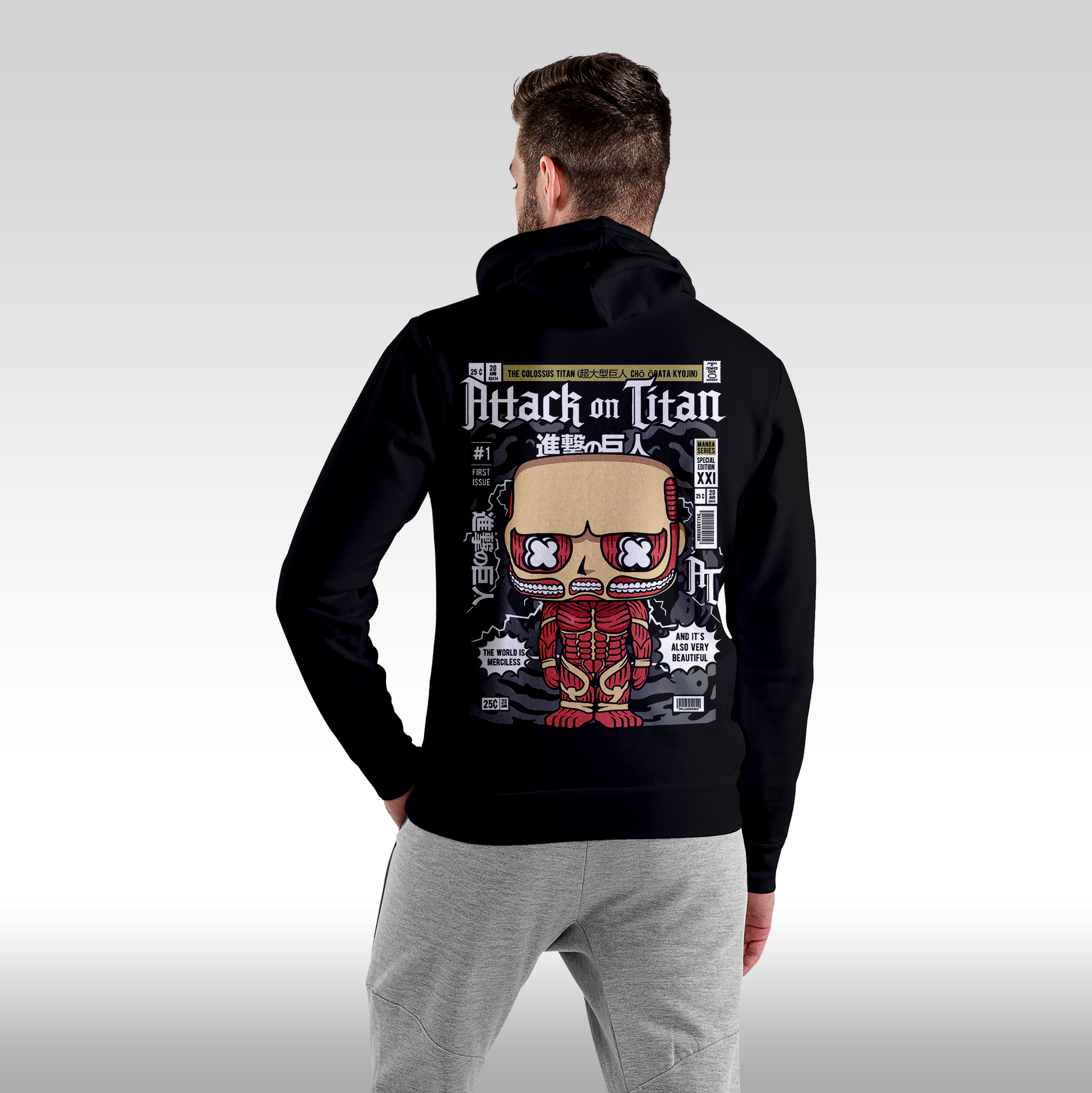 Hanorac Negru personalizat spate barbat anime "Attack On Titan" streetwear
