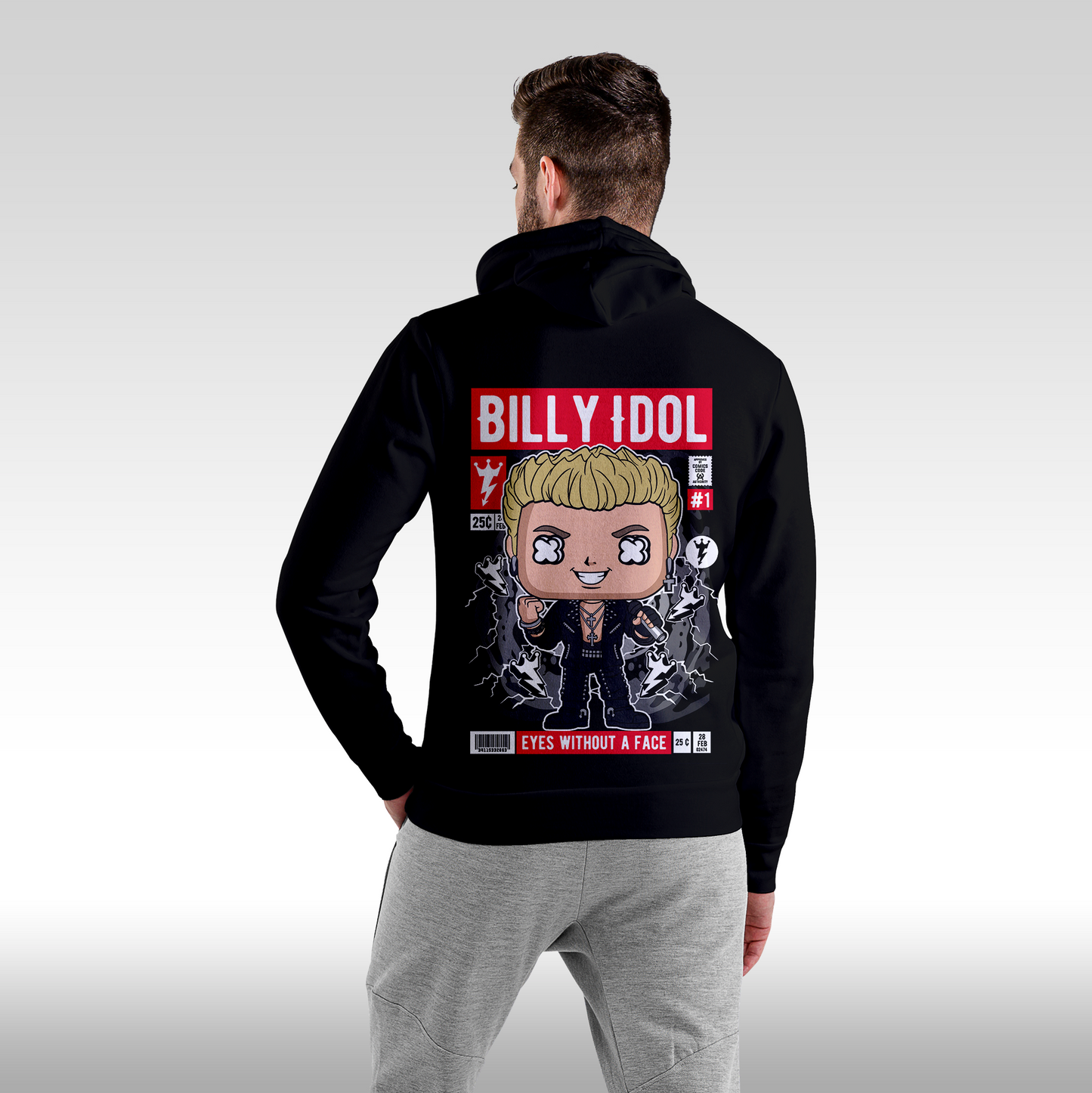 Hanorac Negru personalizat spate barbat rock "Billy Idol" streetwear
