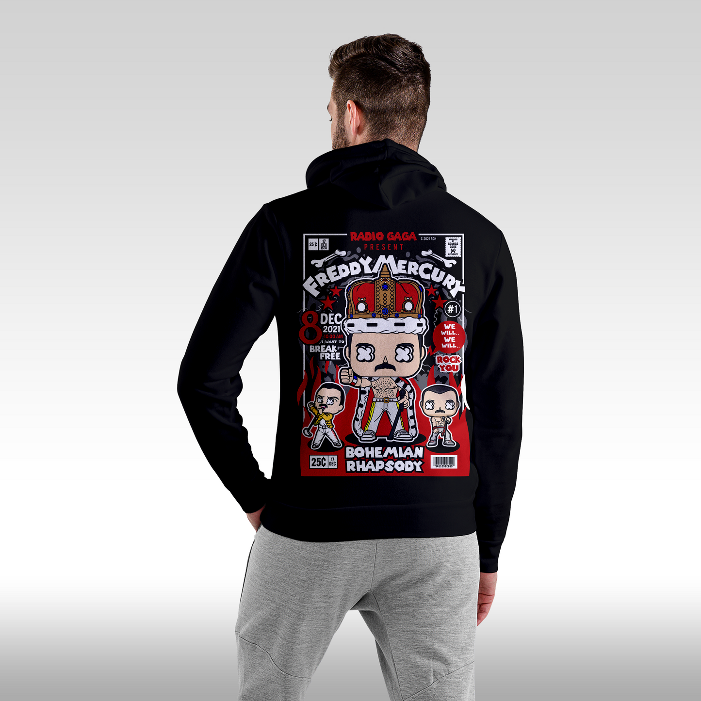 Hanorac Negru personalizat spate barbat urban "Freddy Mercury" streetwear
