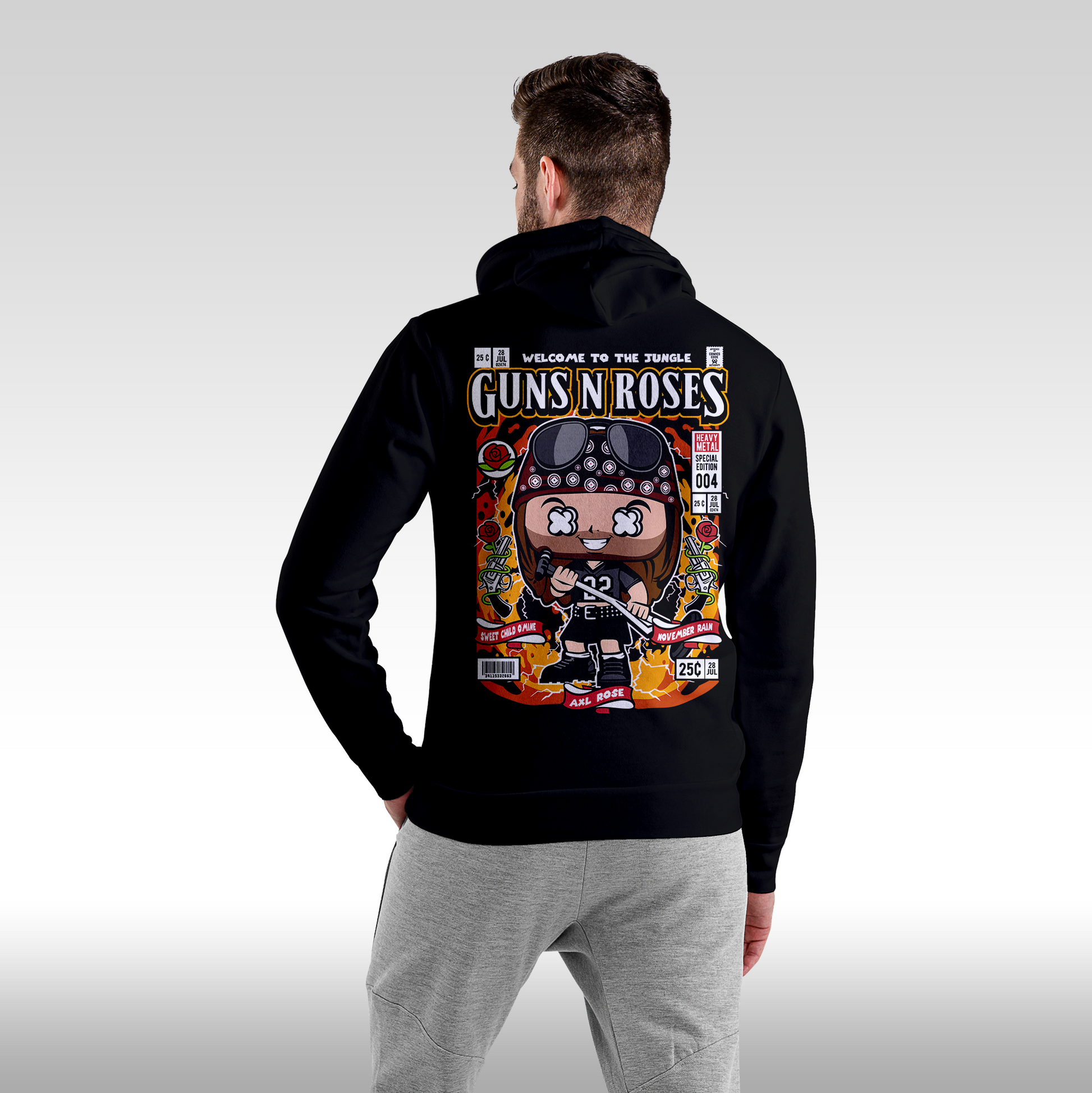 Hanorac Negru personalizat spate barbat rock "Guns 'N Roses" streetwear
