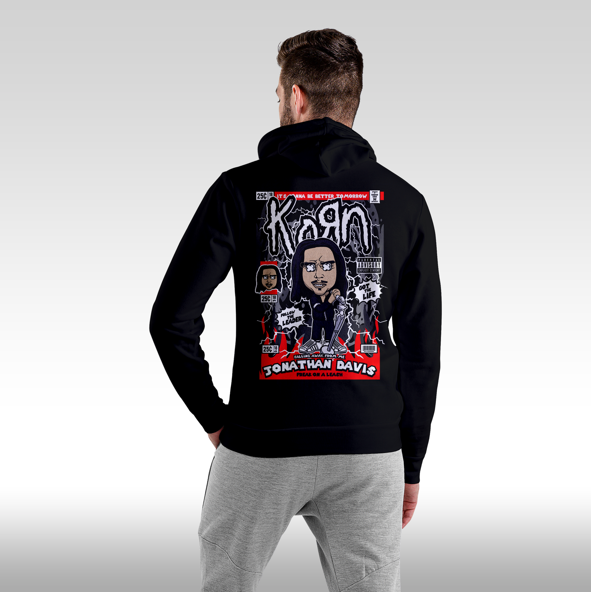 Hanorac Negru personalizat spate barbat rock "Korn" streetwear
