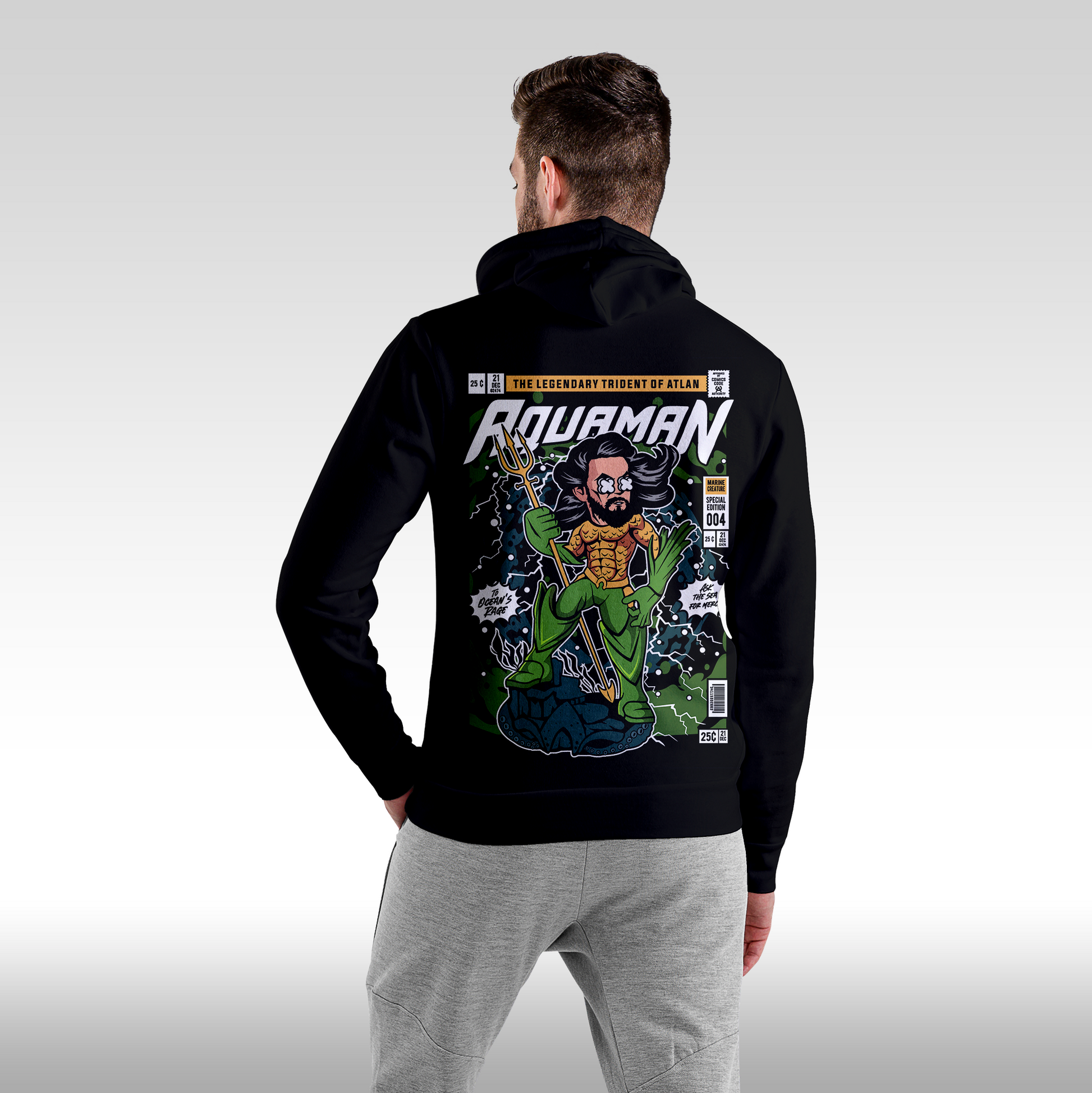 Hanorac Negru personalizat spate barbat urban "Aquaman" streetwear
