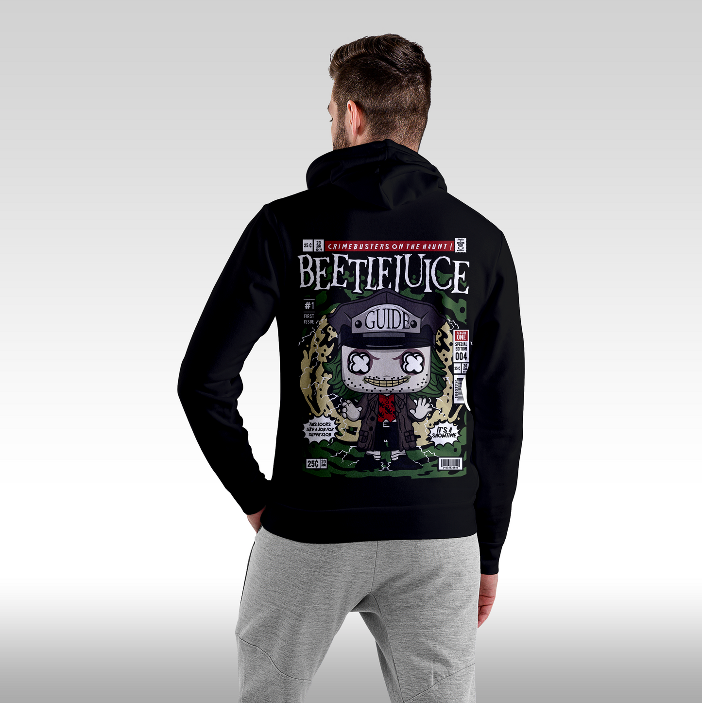 Hanorac Negru personalizat spate barbat urban "Beetlejuice" streetwear
