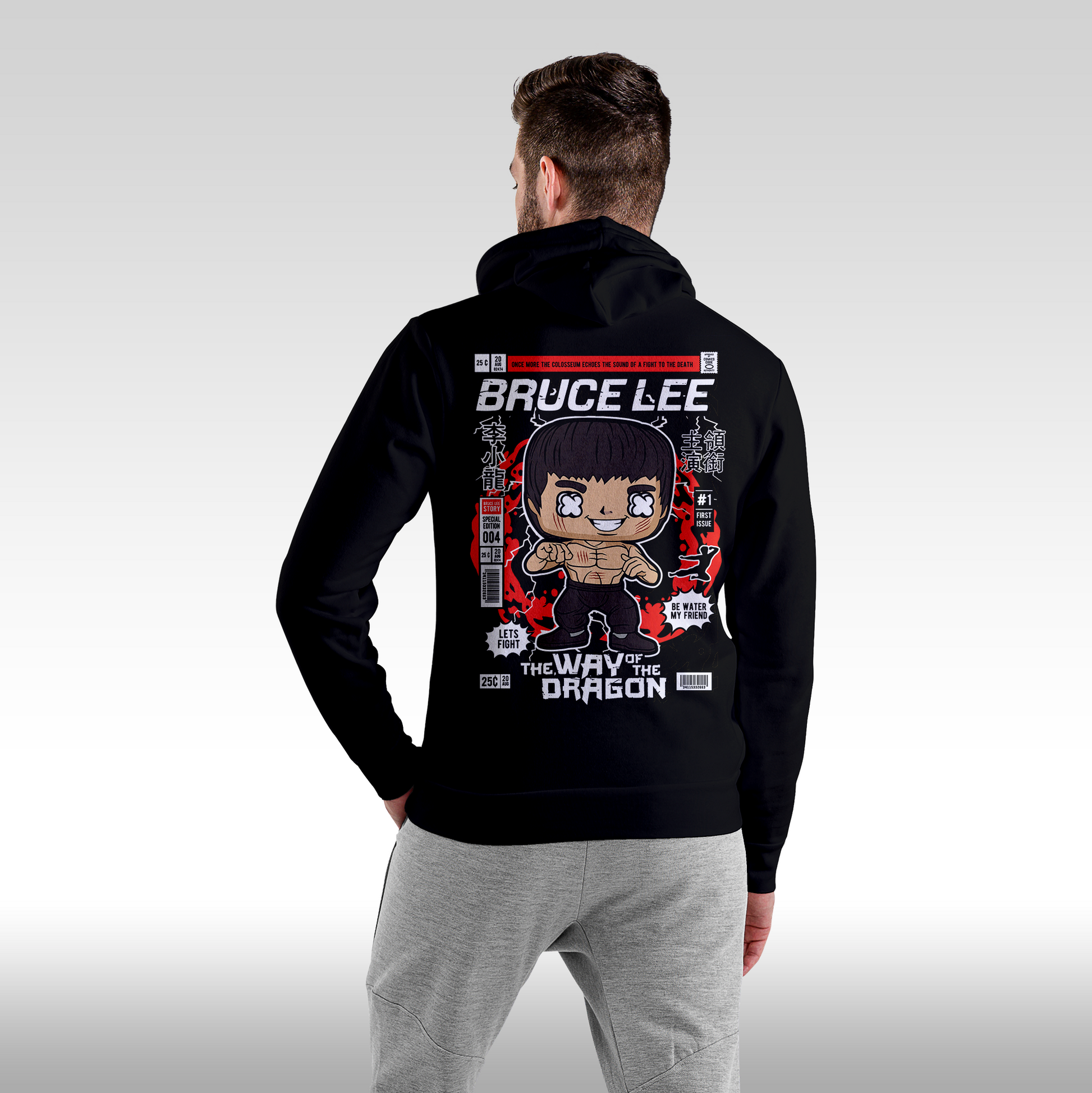 Hanorac Negru personalizat spate barbat urban "Bruce Lee" streetwear
