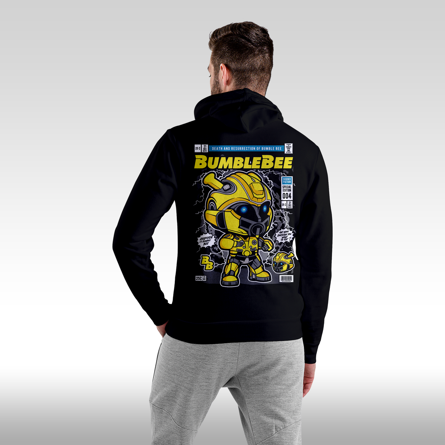 Hanorac Negru personalizat spate barbat  urban "BumbleBee" streetwear
