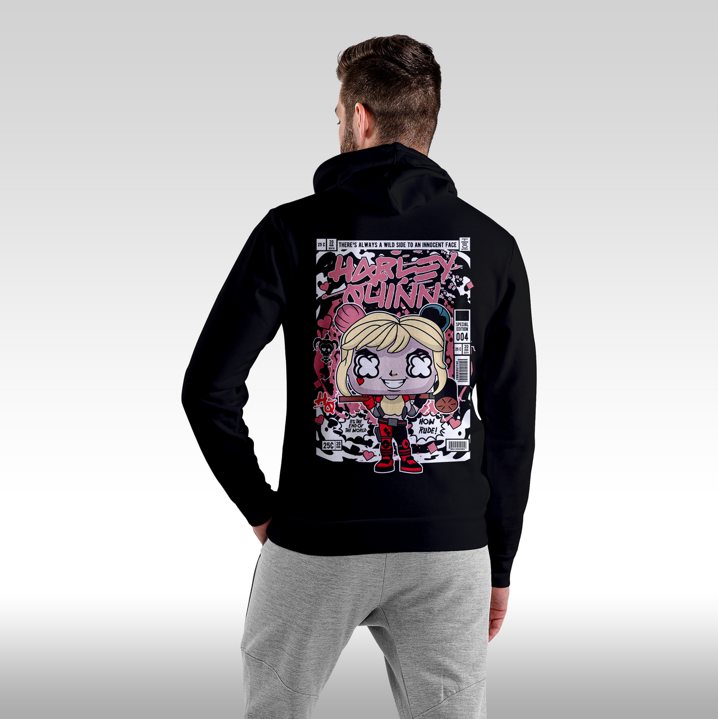 Hanorac Negru personalizat spate barbat urban "Harley Quinn" streetwear
