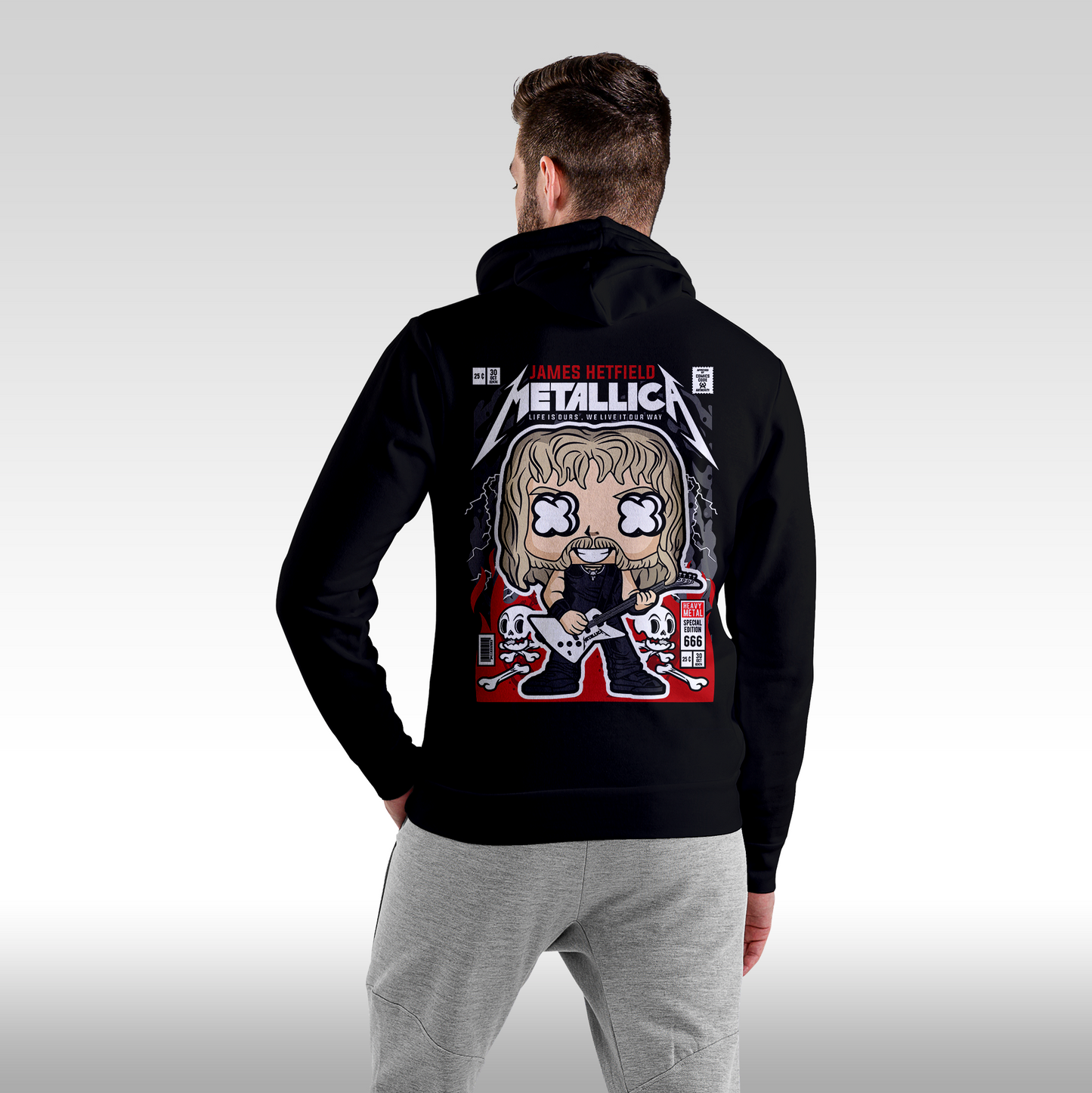 Hanorac Negru personalizat spate Dama rock "Metallica" streetwear
