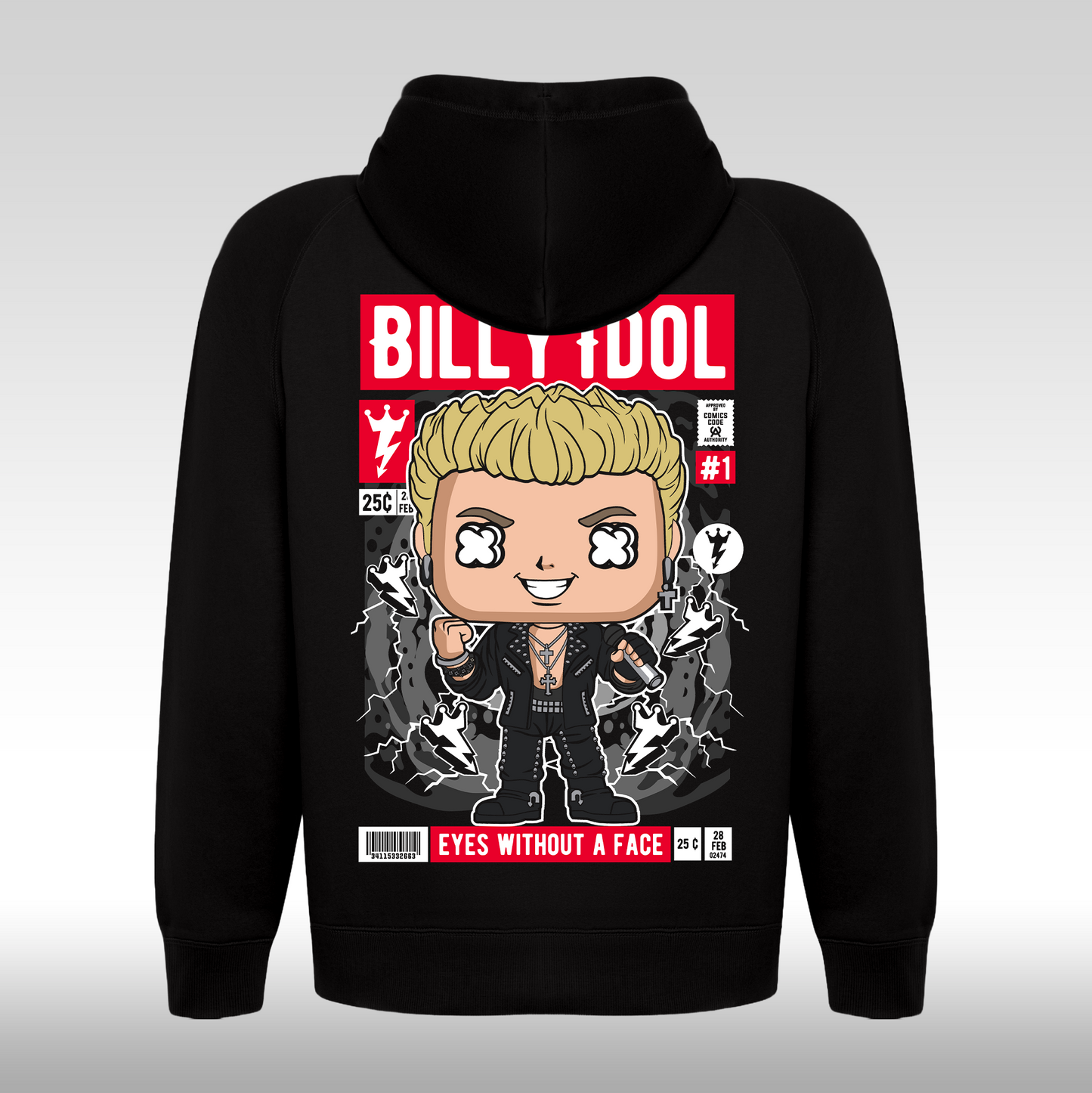 Hanorac Negru personalizat spate  rock "Billy Idol" streetwear
