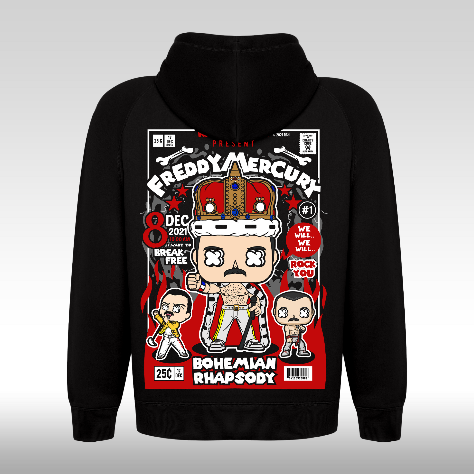 Hanorac Negru personalizat spate urban "Freddy Mercury" streetwear
