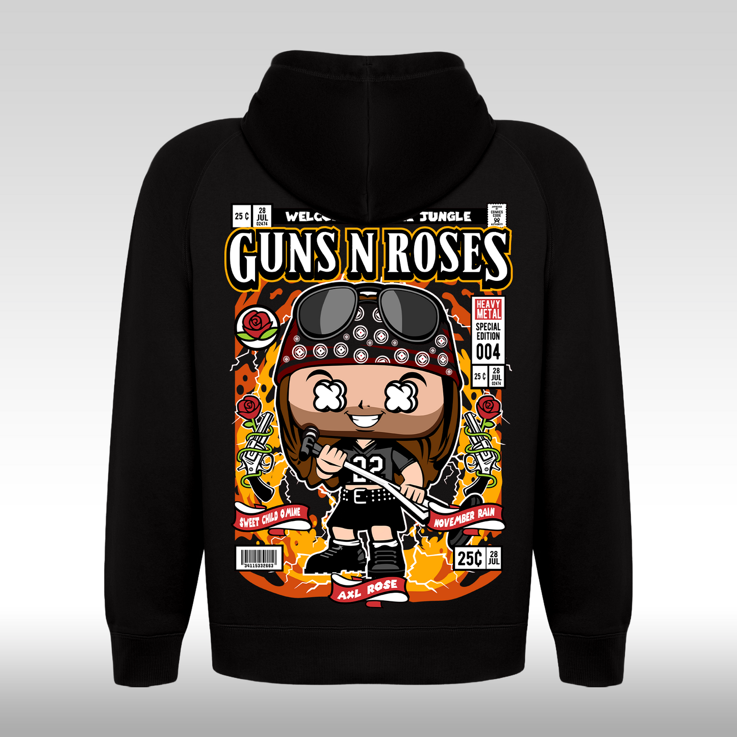 Hanorac Negru personalizat spate rock "Guns 'N Roses" streetwear
