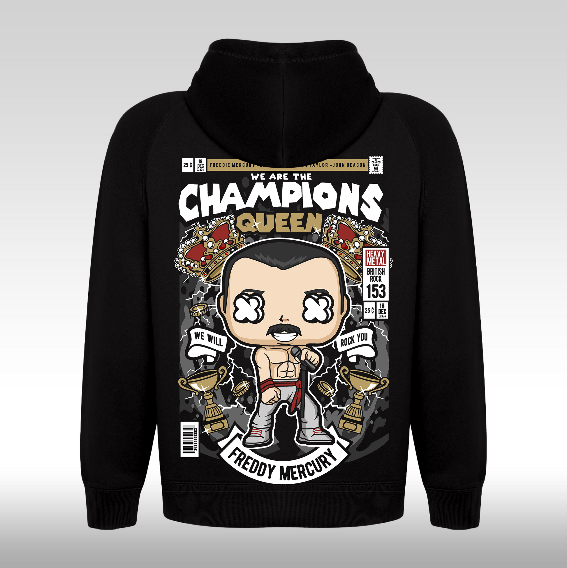 Hanorac Negru personalizat spate rock "Queen: Rock you" streetwear
