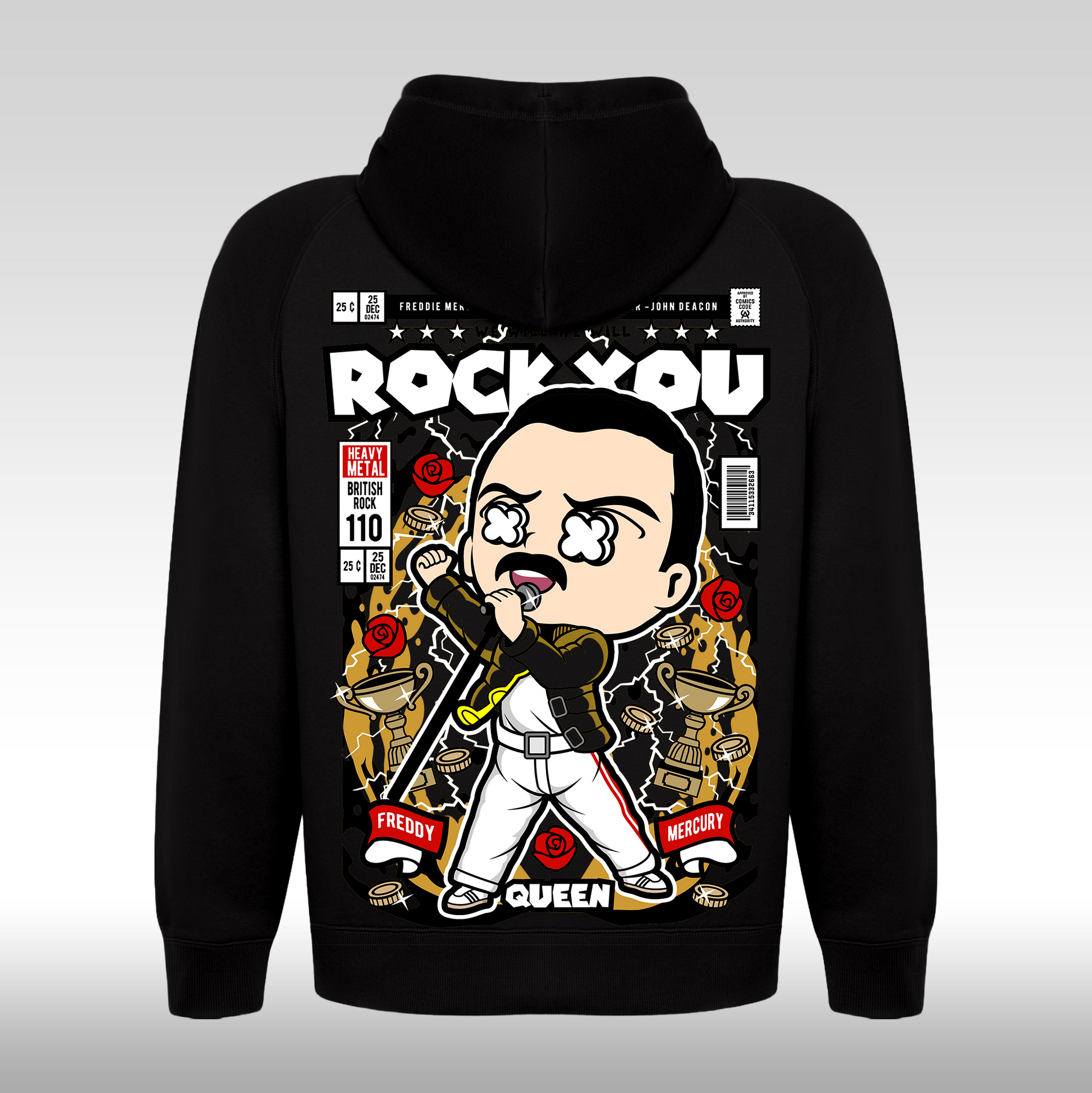 Hanorac Negru personalizat spate rock "Queen" streetwear
