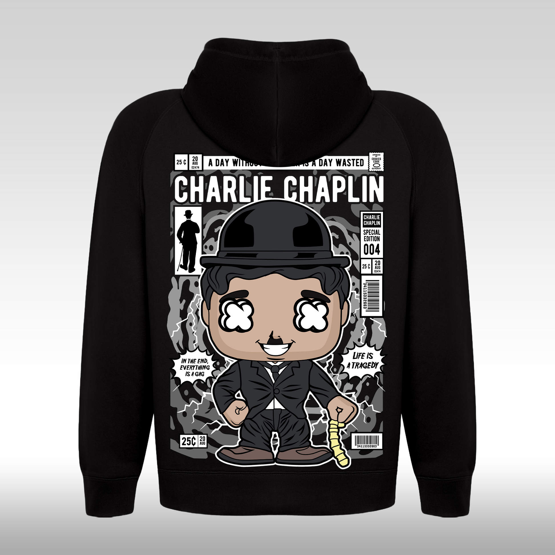 Hanorac Negru personalizat spate urban "Charlie Chaplin" streetwear
