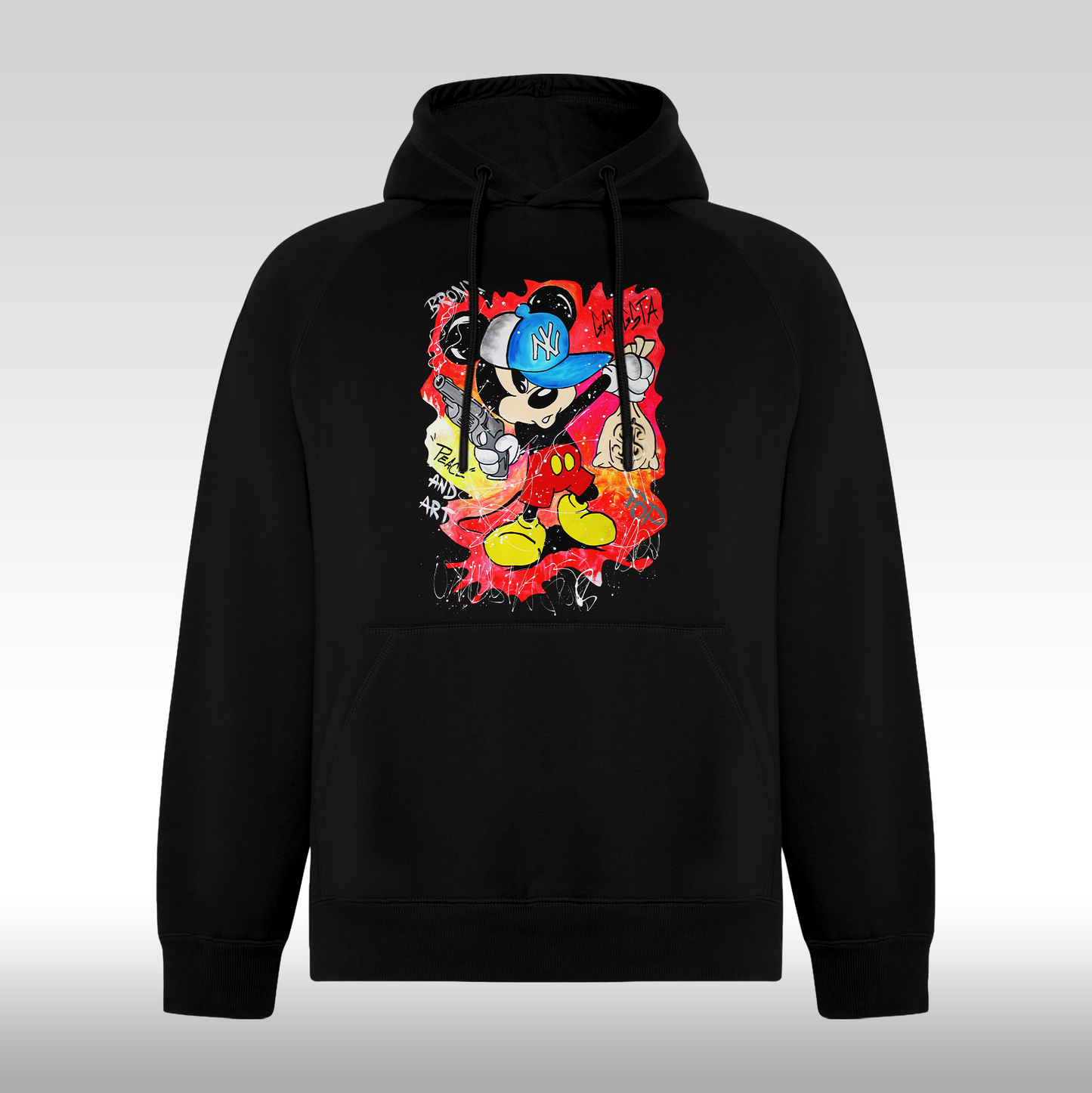 Hanorac Negru personalizat urban "Gangsta Mickey Mouse" streetwear

