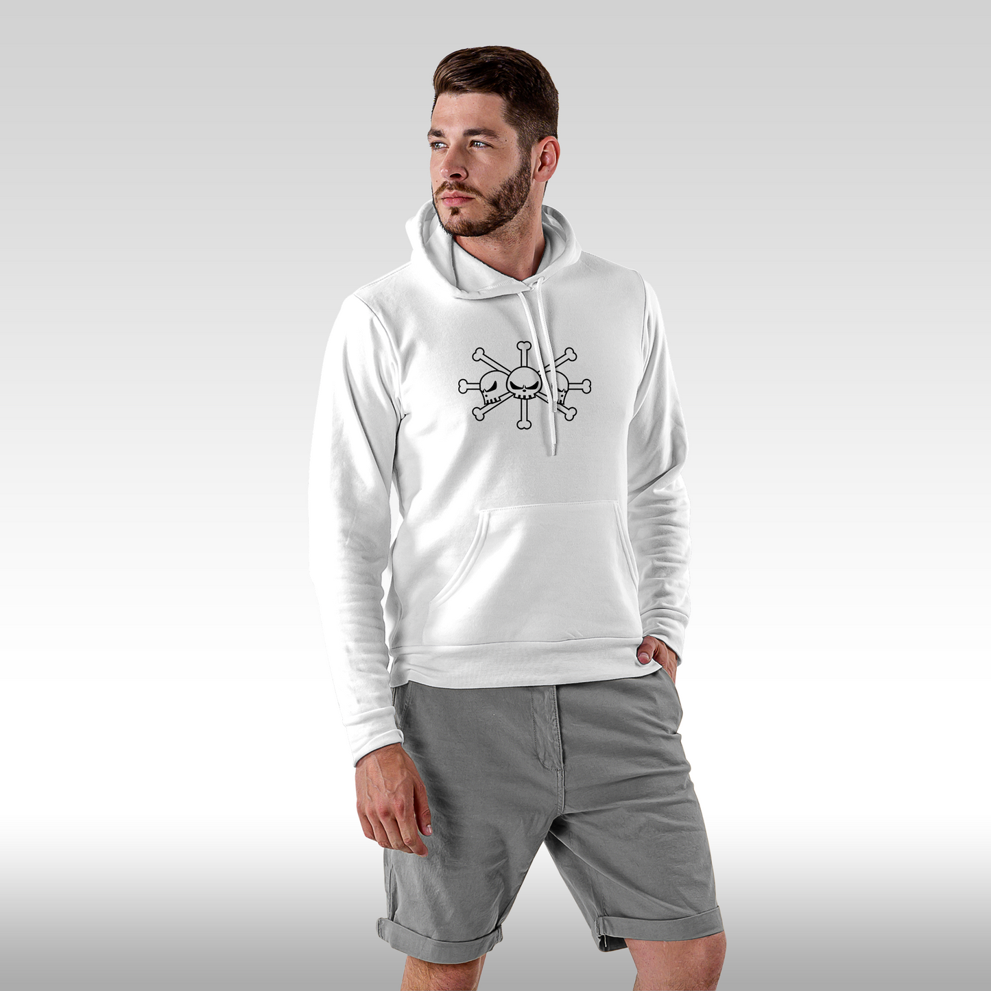 Hanorac alb personalizat Fata barbat anime "Blackbeard" streetwear
