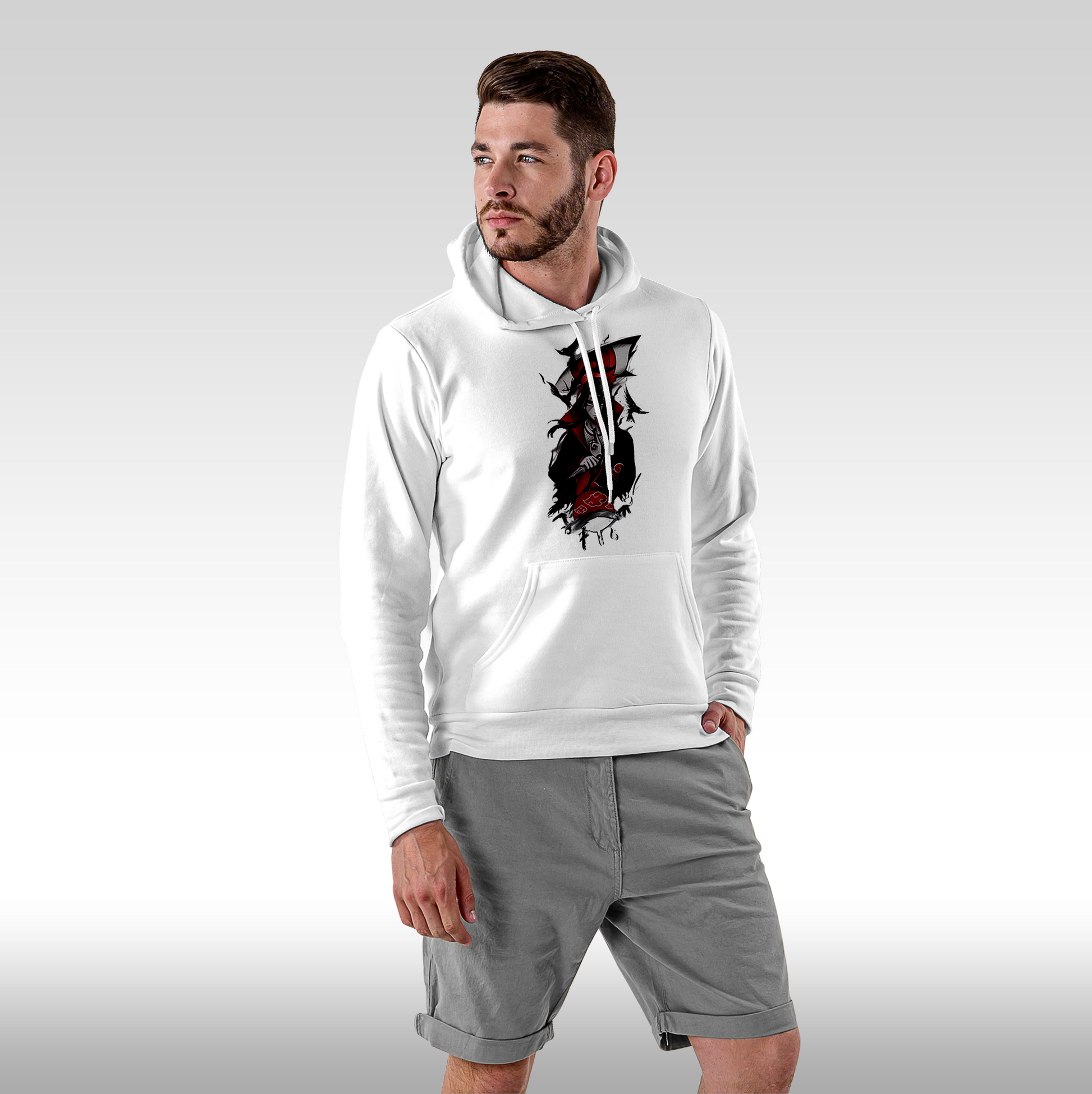 Hanorac alb personalizat Fata barbat anime "Sasuke White" streetwear
