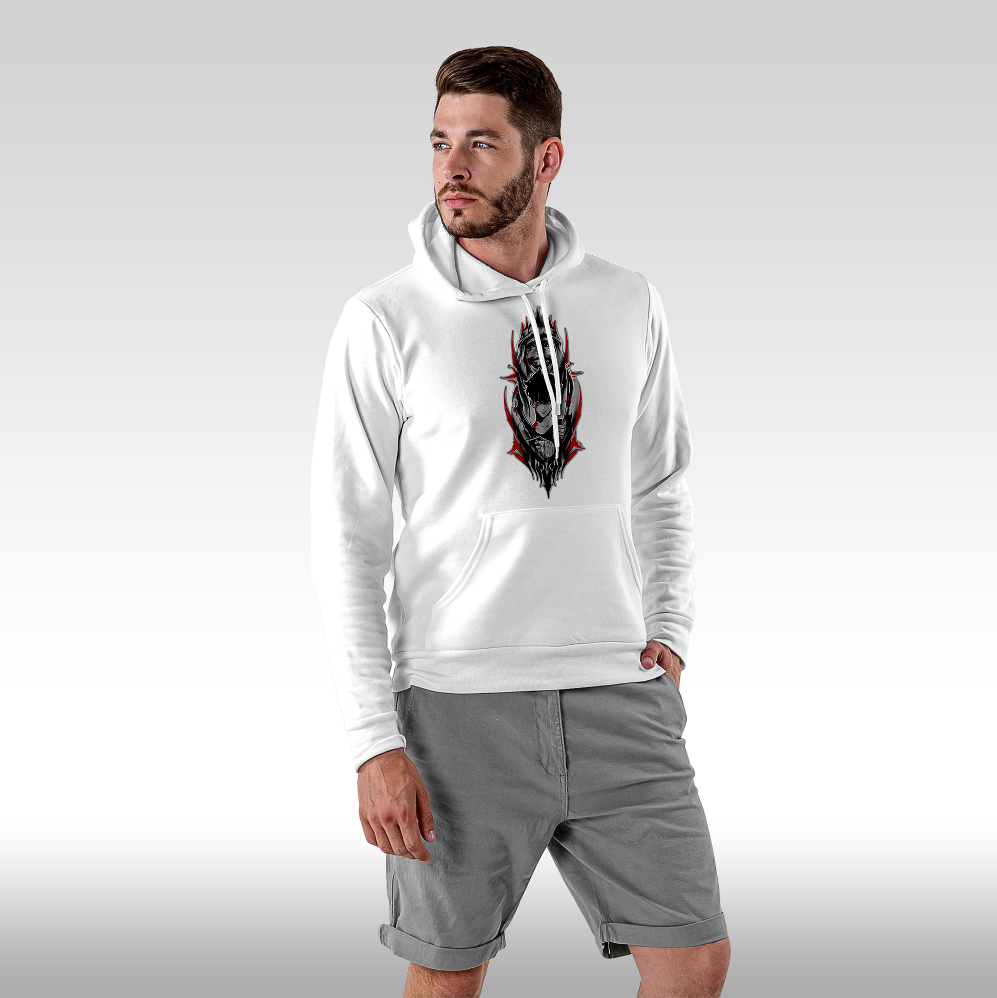 Hanorac alb personalizat Fata barbat anime "Solo Leveling Black" streetwear
