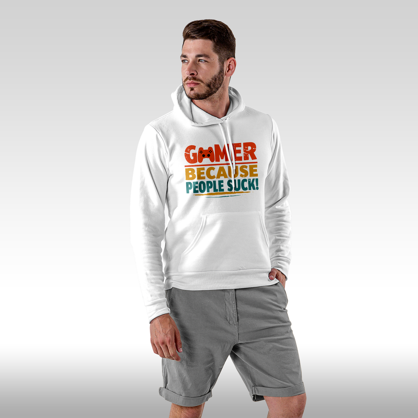 Hanorac alb personalizat Fata barbat gaming "Gamer Because People Suck" streetwear
