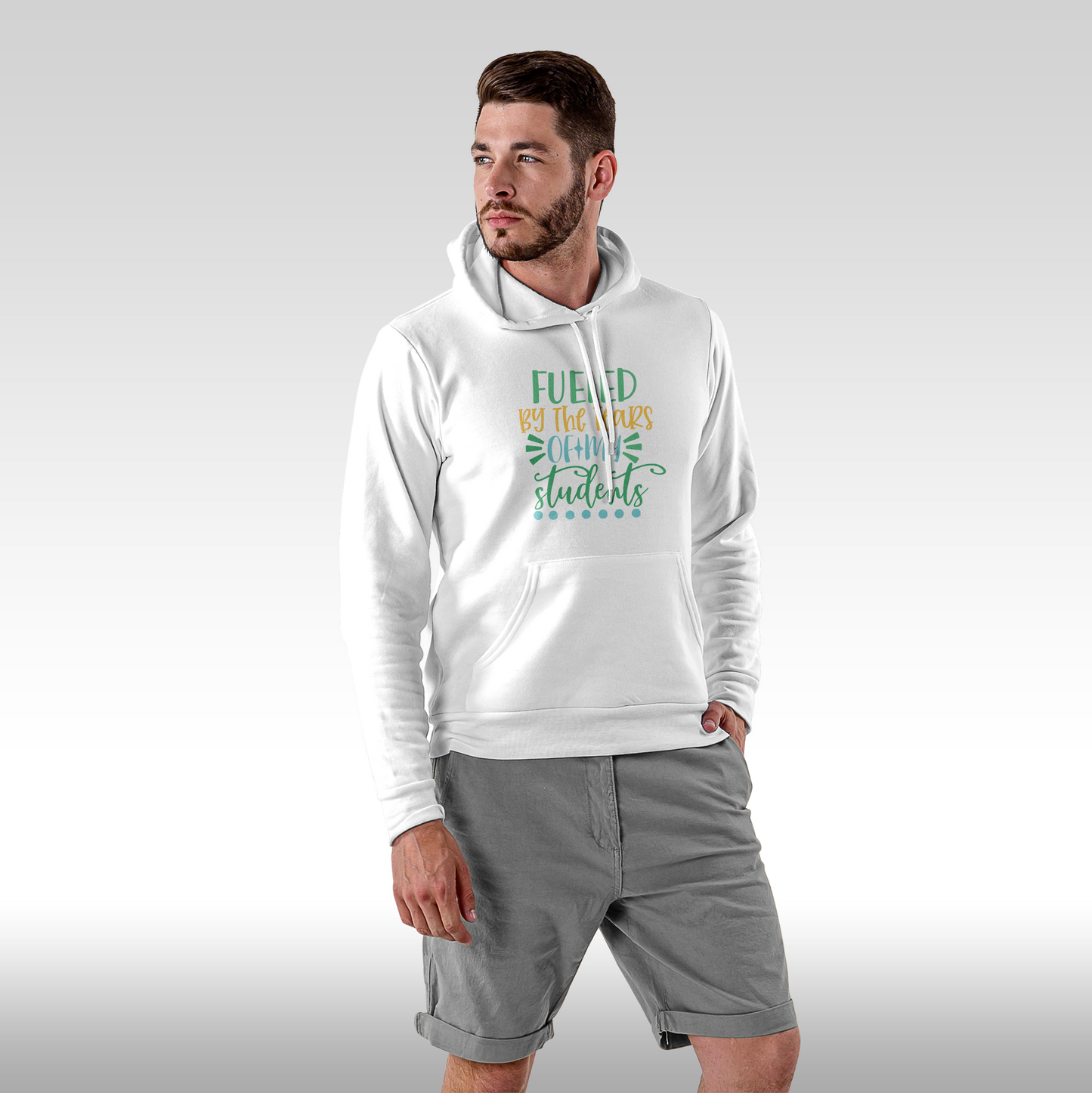 Hanorac alb personalizat Fata barbat mesaj "Fueled By The Tears Of My Students" streetwear
