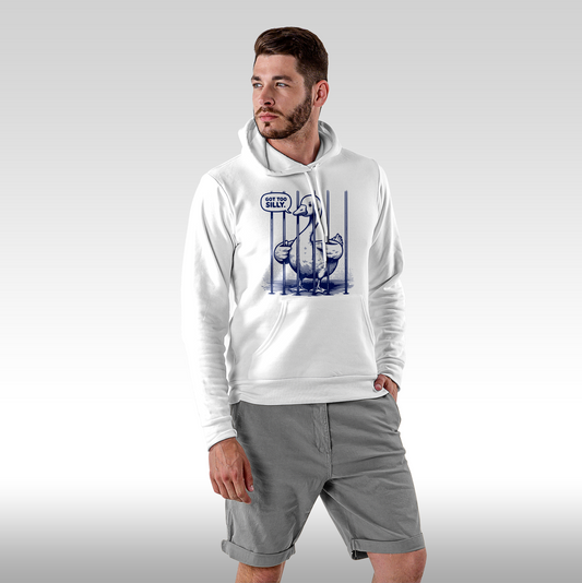 Hanorac alb personalizat Fata barbat mesaj "Got Too Silly" streetwear
