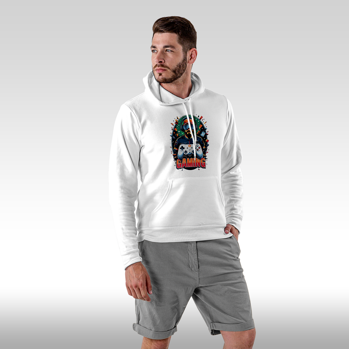 Hanorac alb personalizat Fata barbat urban "Gaming Pro" streetwear
