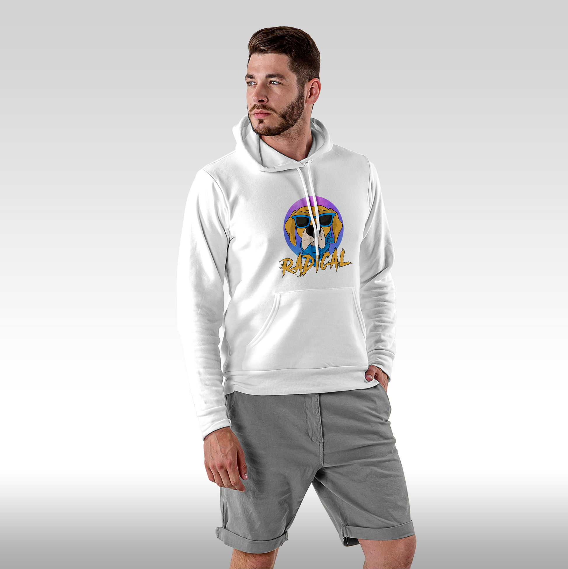 Hanorac alb personalizat Fata barbat urban caine "Radical" streetwear
