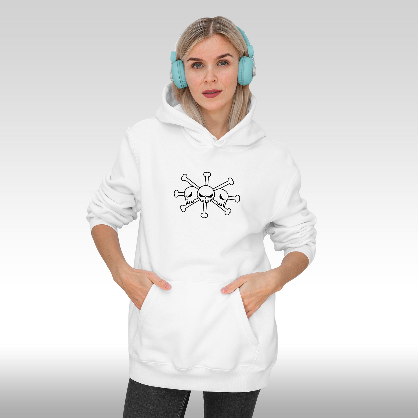 Hanorac alb personalizat Fata Dama anime "Blackbeard" streetwear
