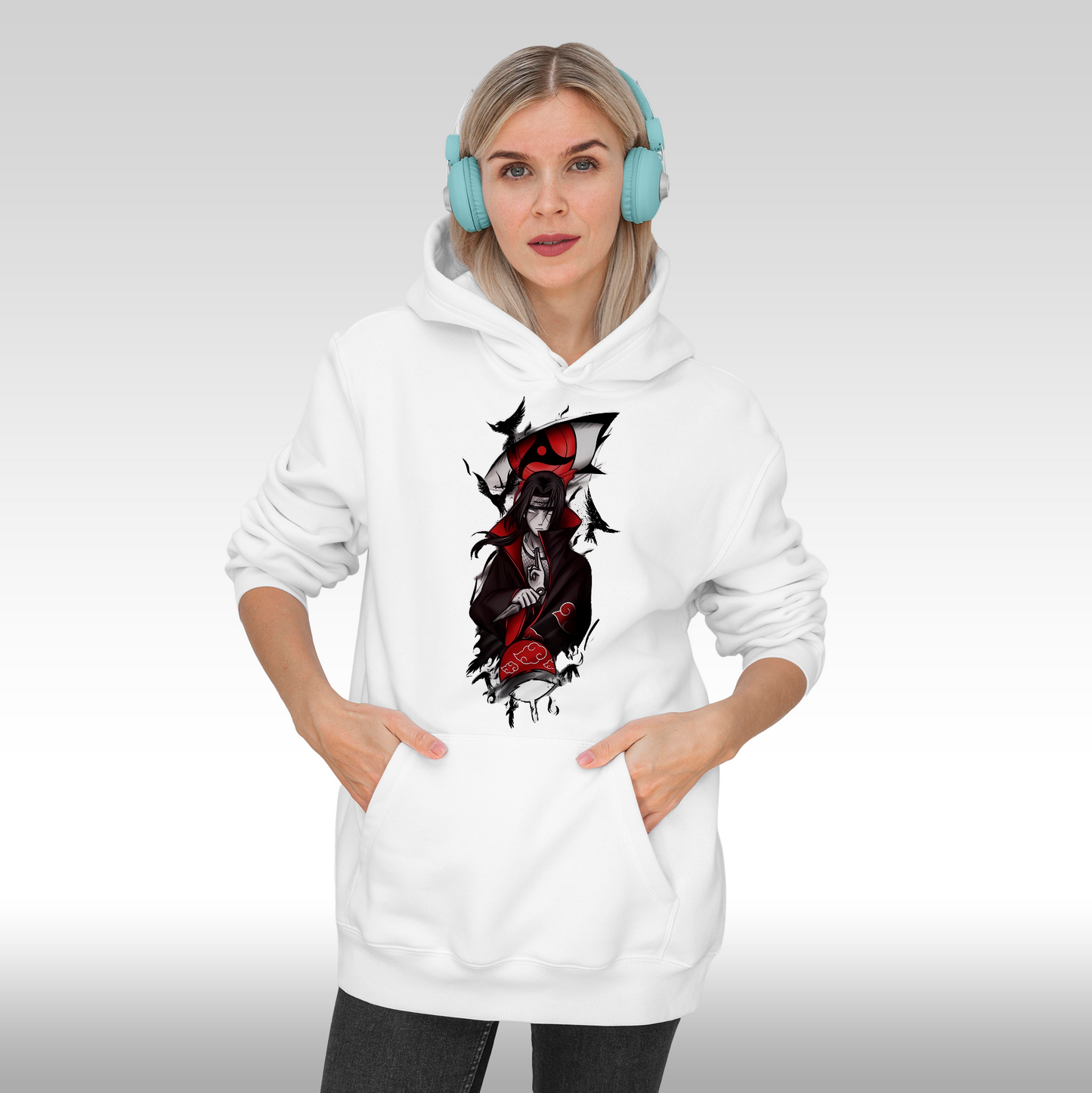 Hanorac alb personalizat Fata Dama anime "Sasuke White" streetwear
